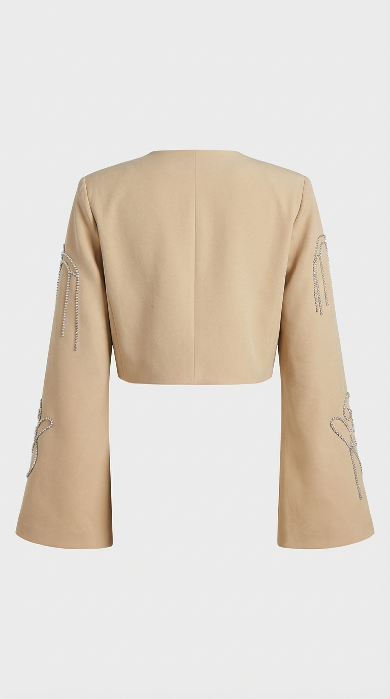 Aura - Embroidered Set with Cropped Jacket + High-Waist Trouser