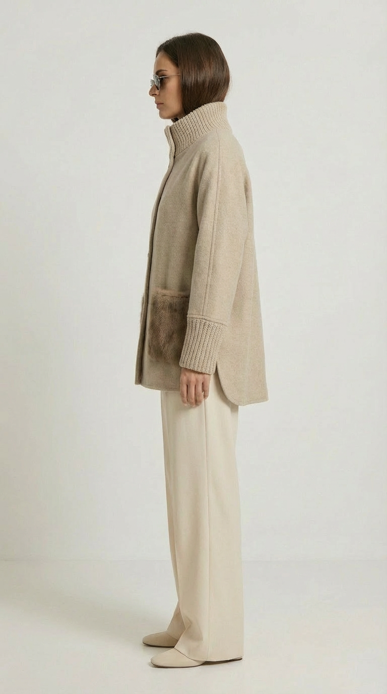 Seriss - Loose Knit Fur Sweater with Standup Collar