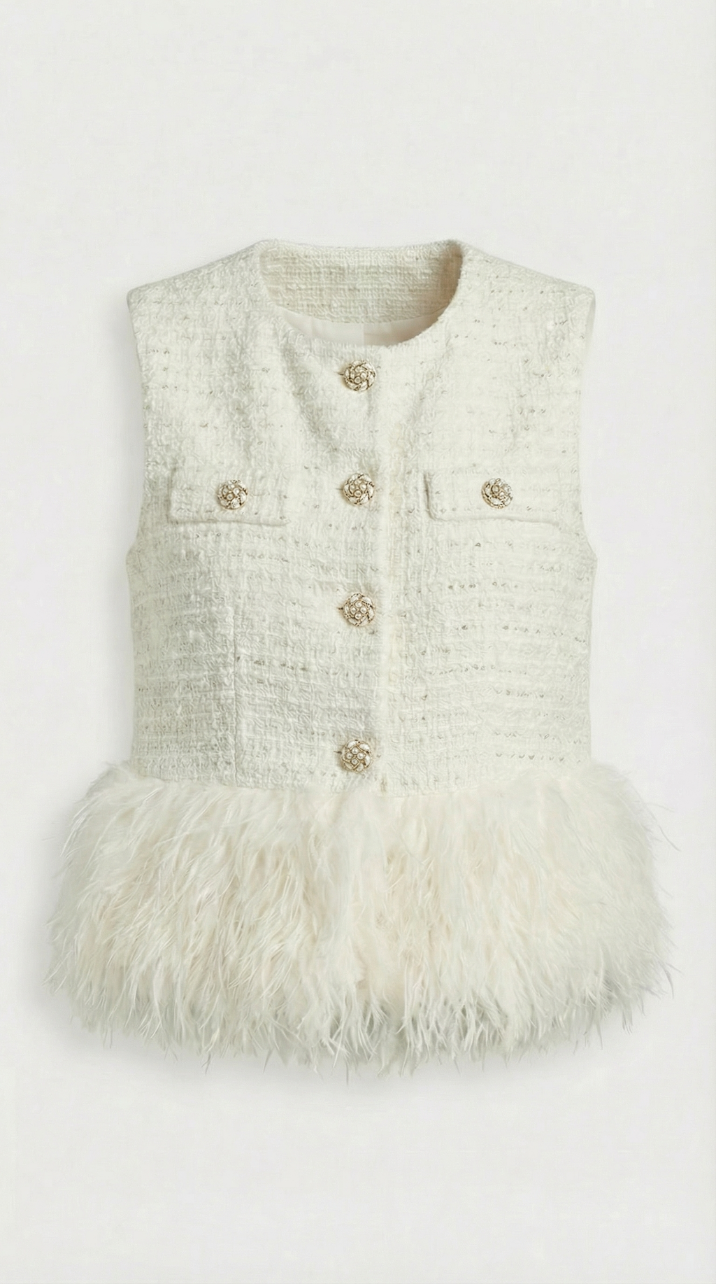 Eliora - Style White Warm Round Neck Vest Coat