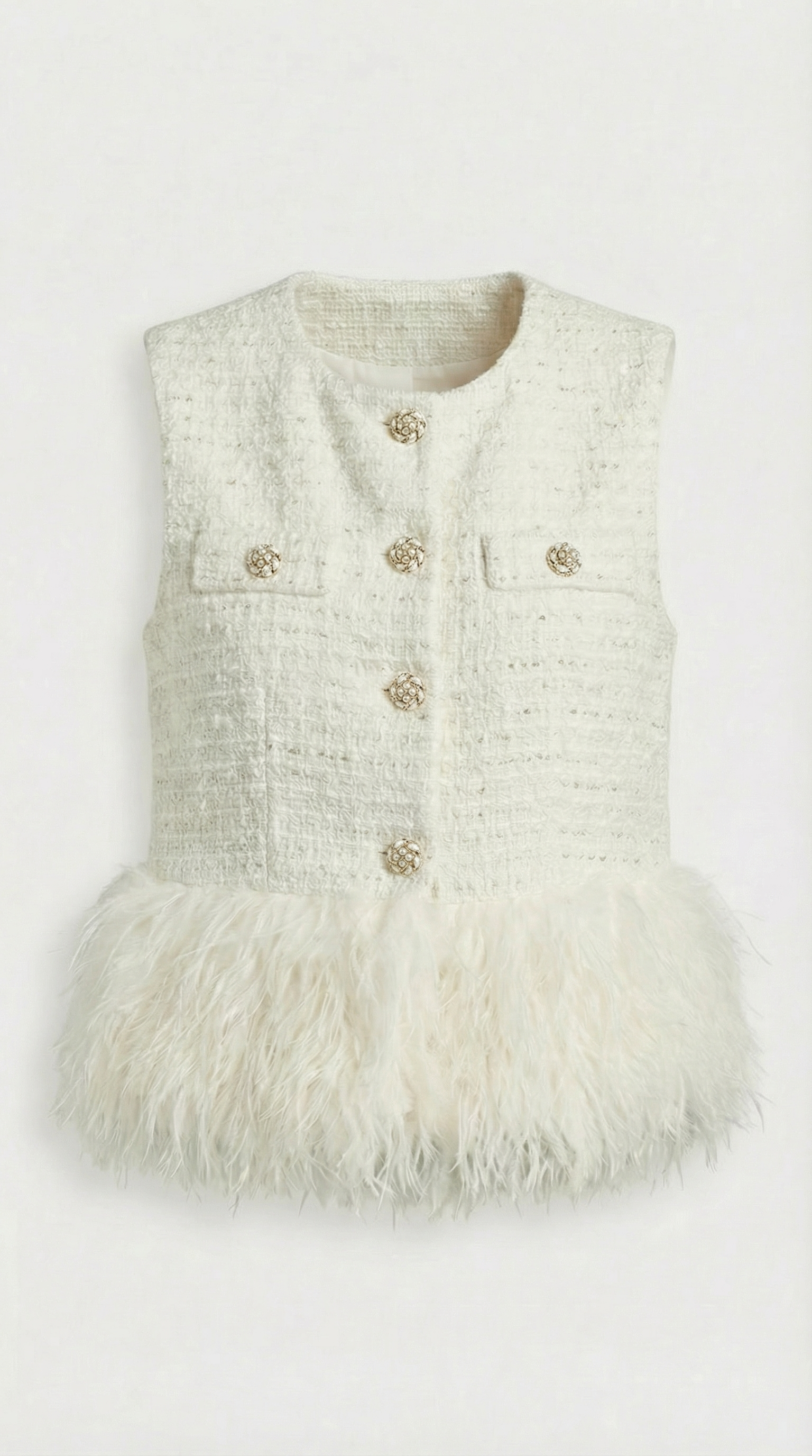 Eliora - Style White Warm Round Neck Vest Coat