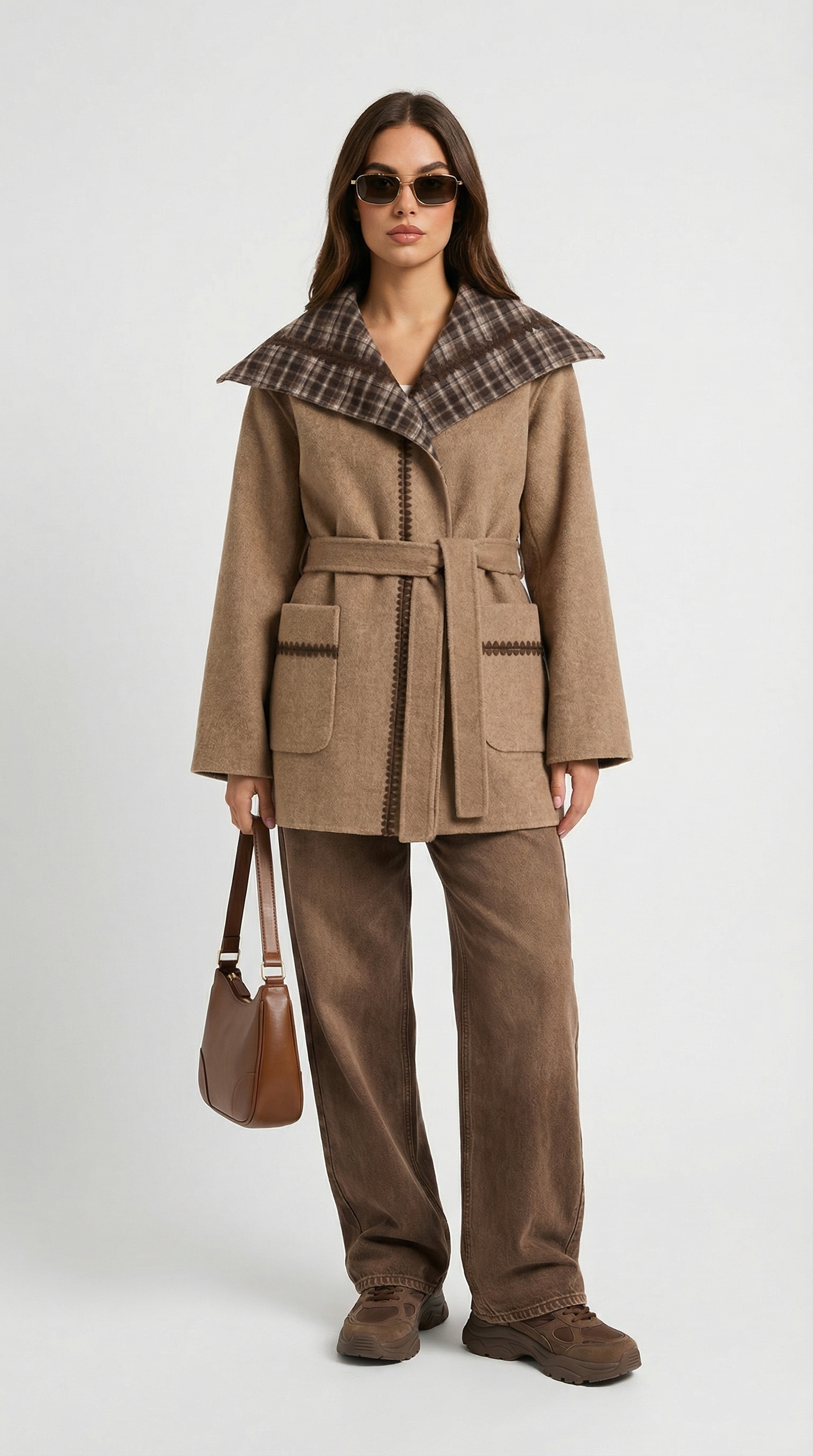 Kalyra - Reversible Tartan Pattern Wool Coat