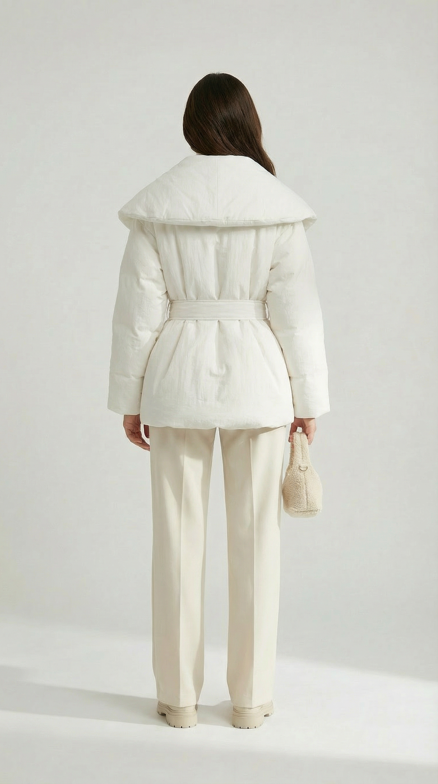 Caliss - Oversized Collar and Bow Lace Up Slim Waist Jacket