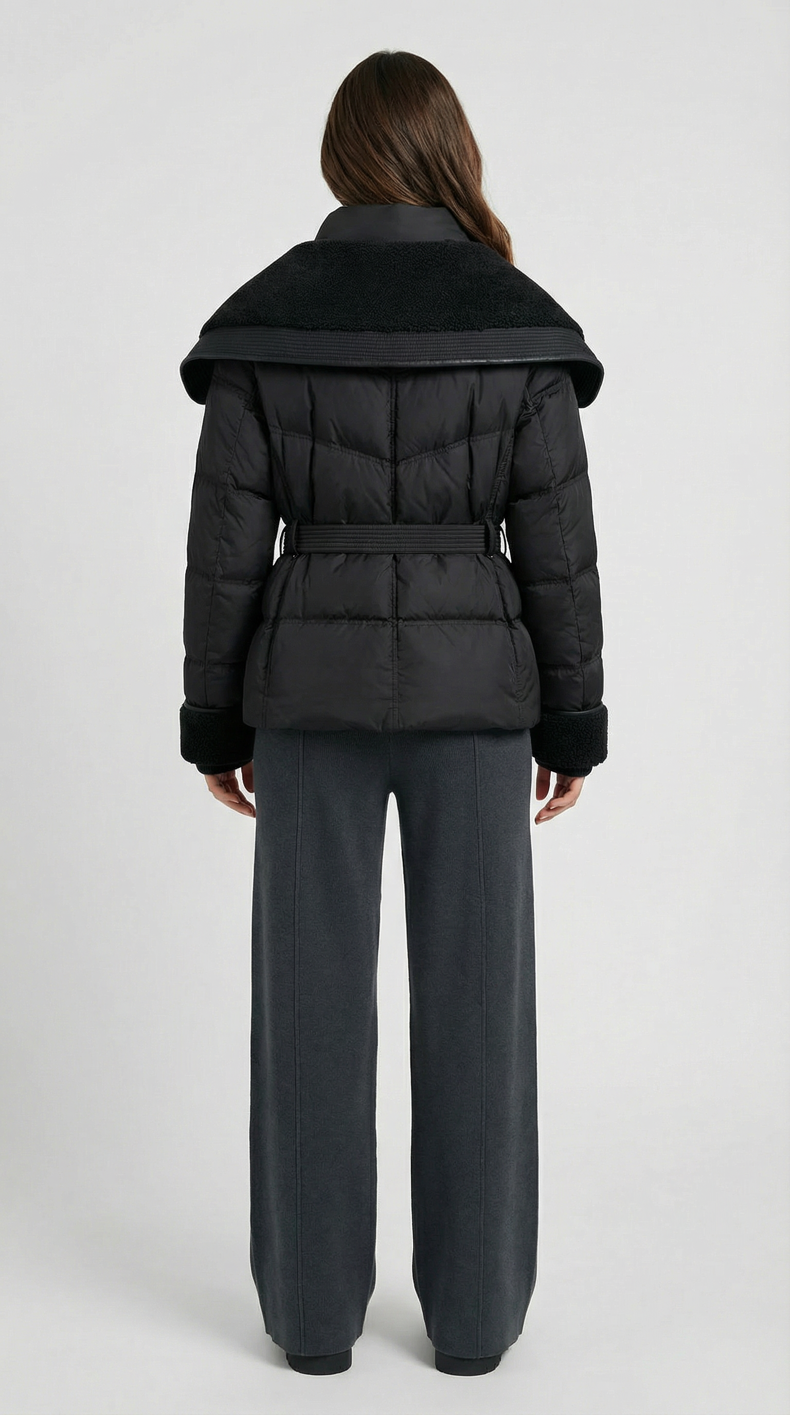 Kryos – Chic Down Jacket with Large Collar Black