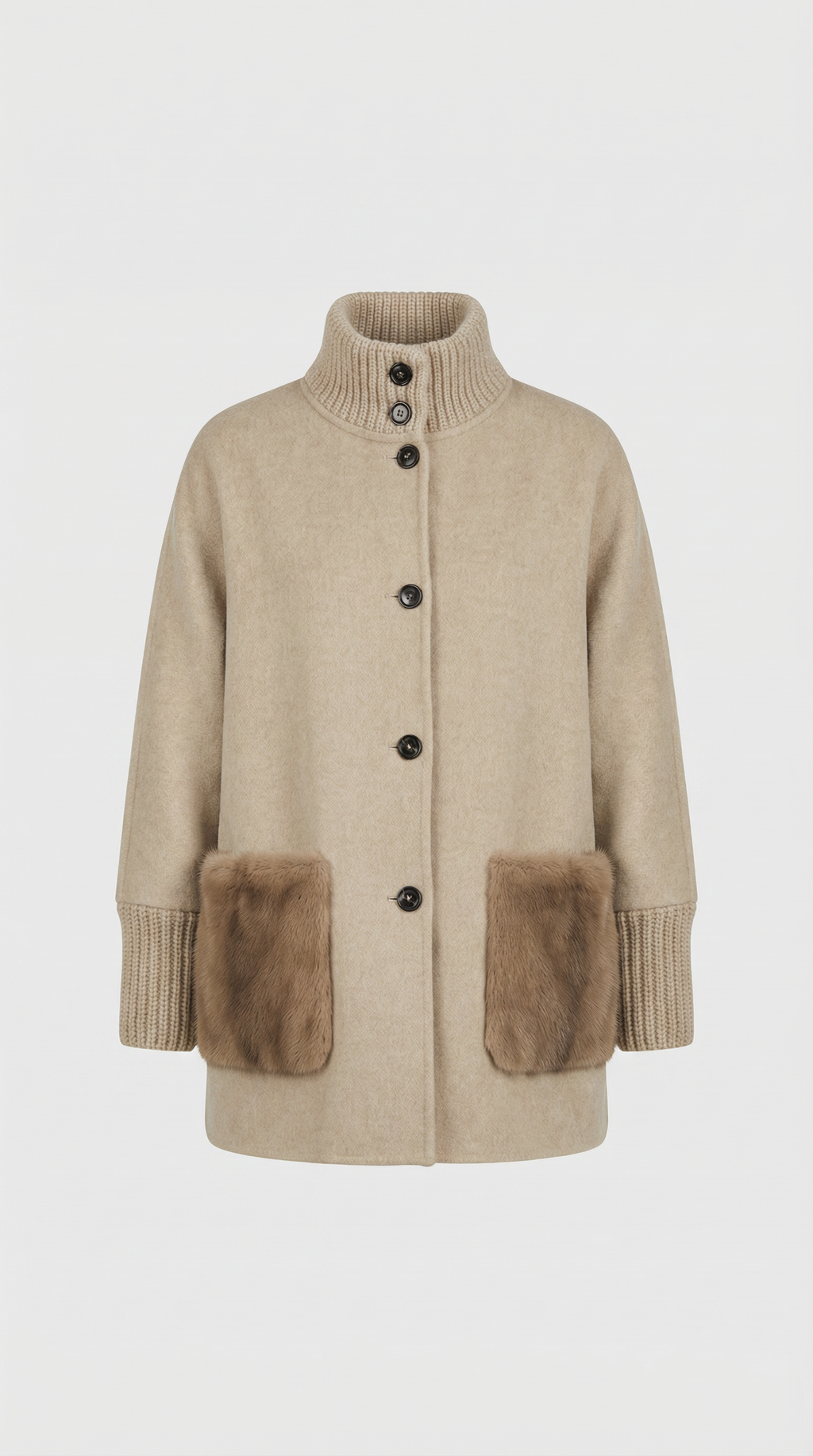 Seriss - Loose Knit Fur Sweater with Standup Collar