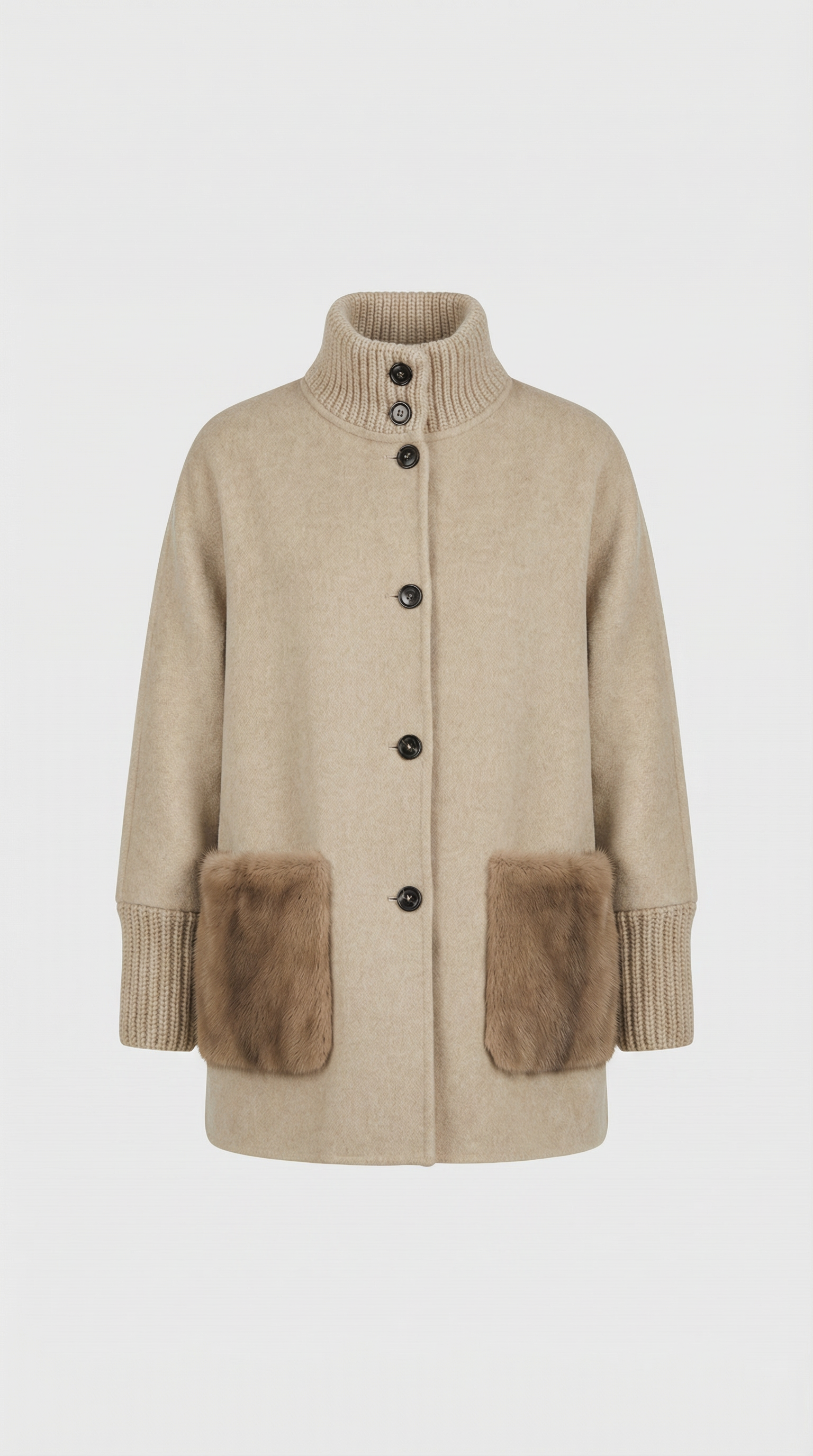 Seriss - Loose Knit Fur Sweater with Standup Collar