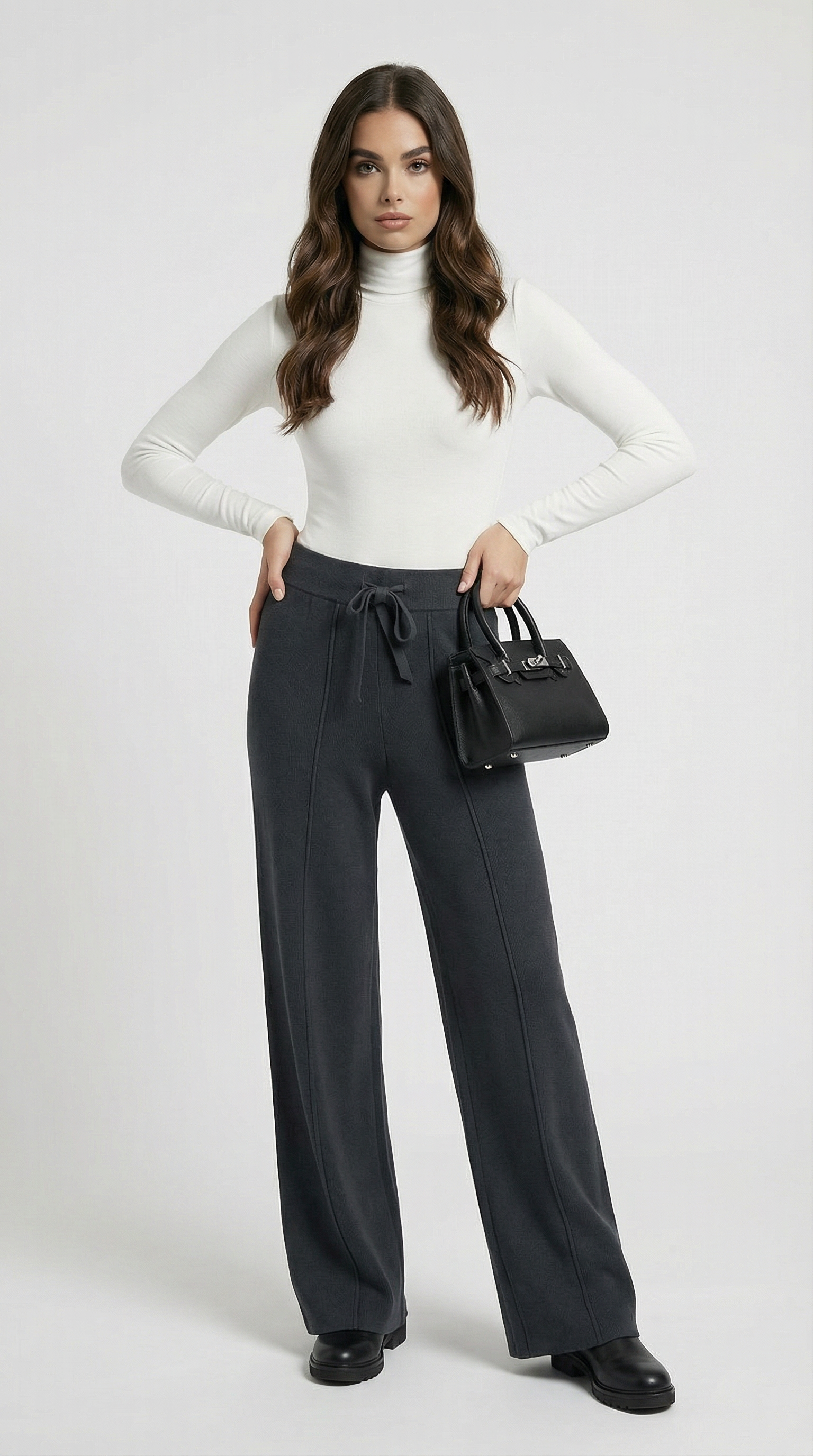 Milos - 100% Merino Woolen Wide Leg Pants Black