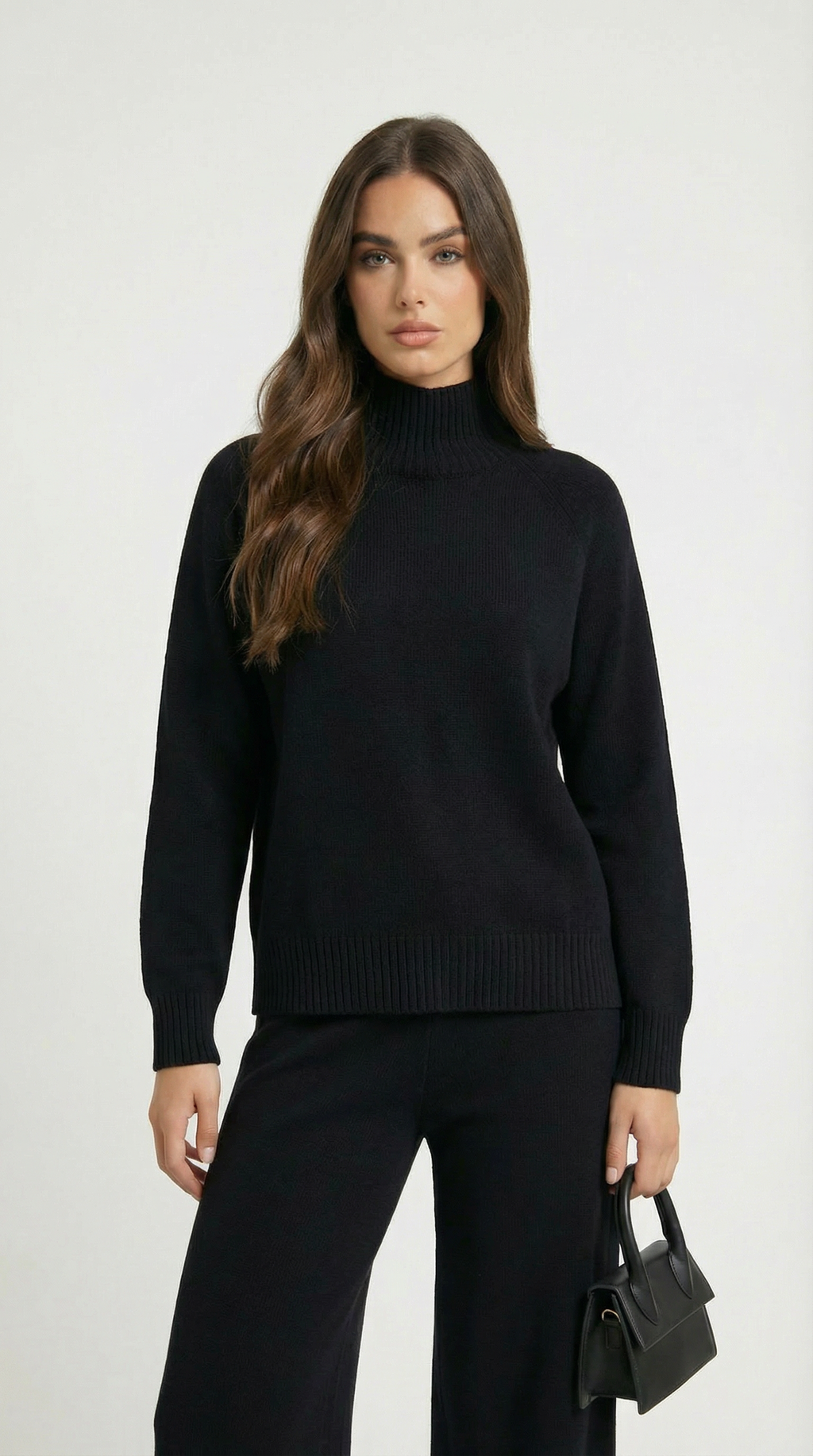 Vilo - 100% Wool Set with Thick Sweater and Wide Pants Black