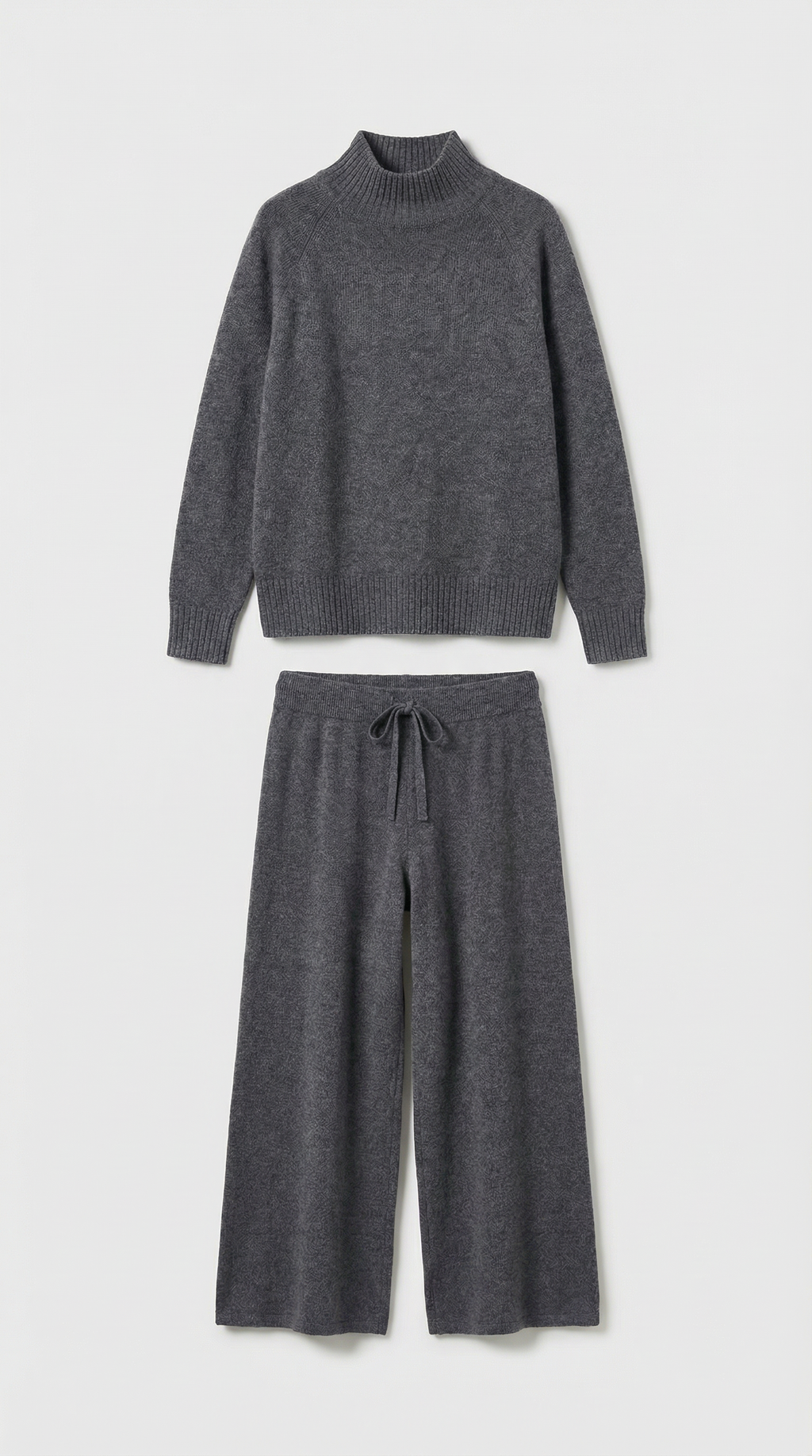 Vilo - 100% Wool Set with Thick Sweater and Wide Pants Grey