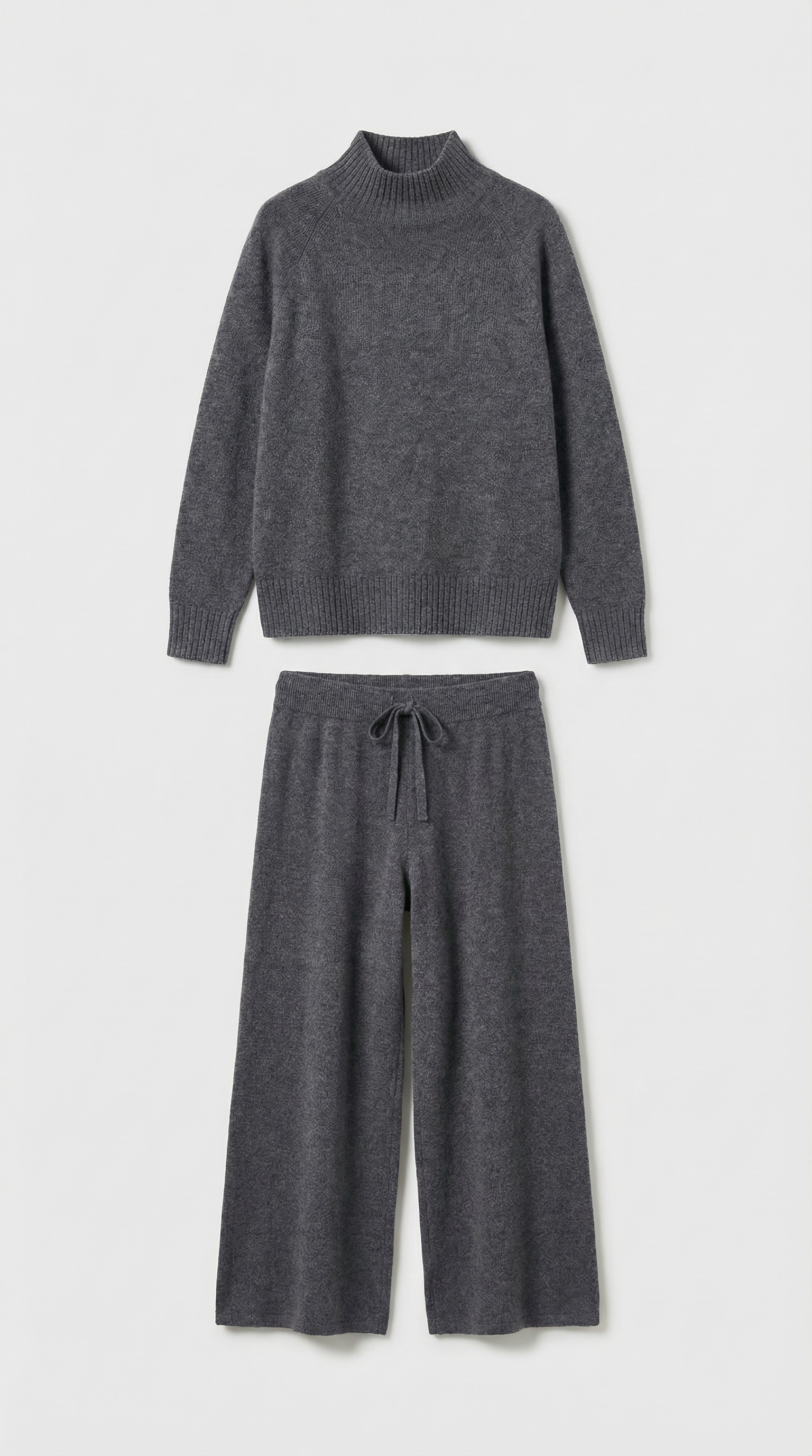 Vilo - 100% Wool Set with Thick Sweater and Wide Pants Grey
