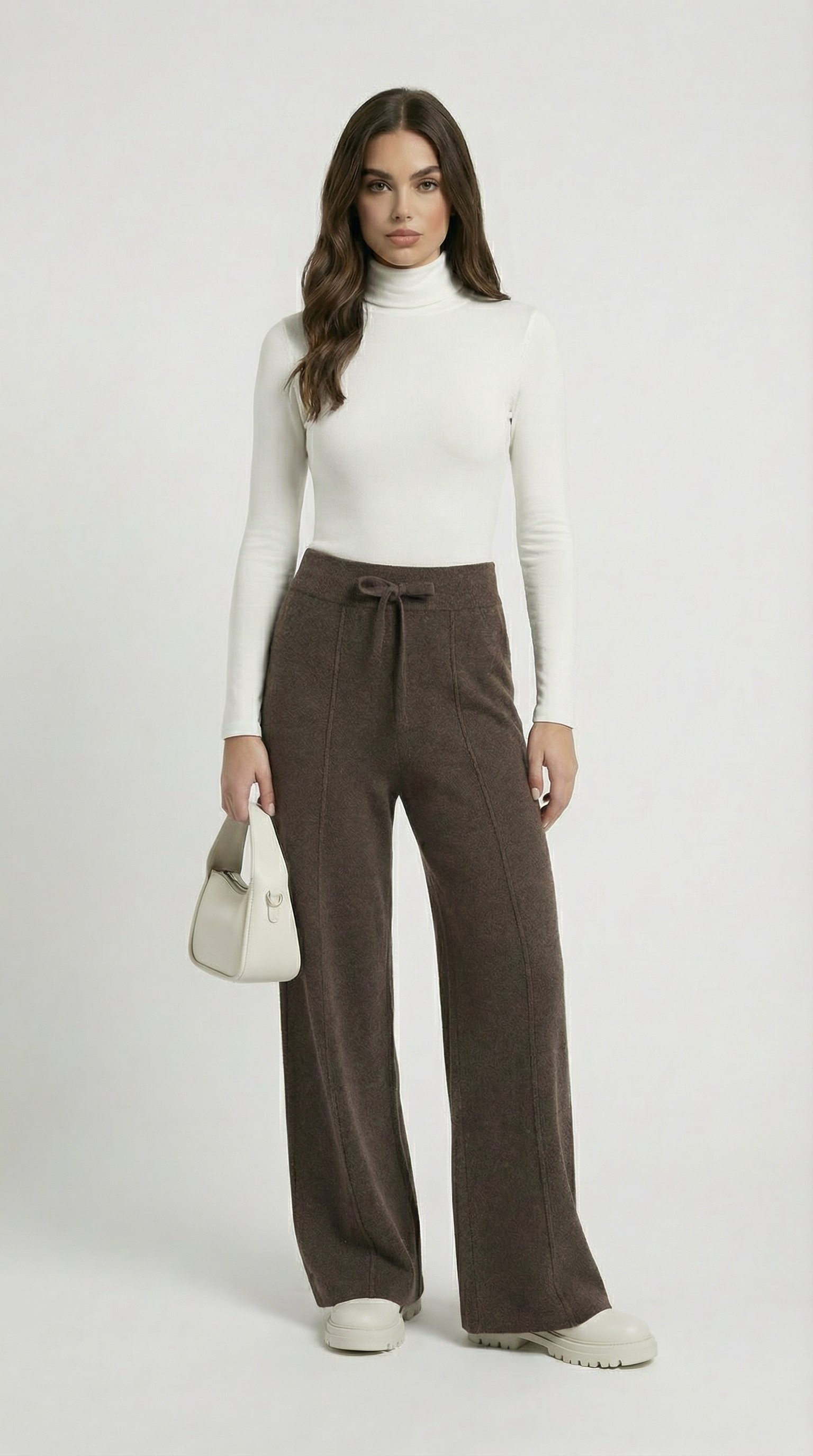 Milos - 100% Merino Woolen Wide Leg Pants Brown