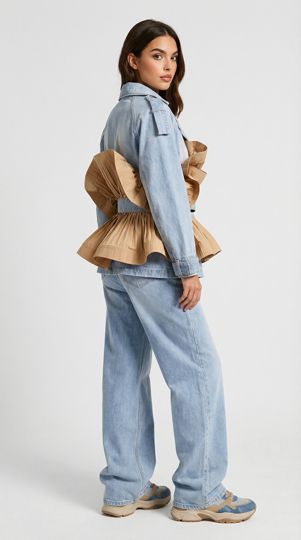 Seraphine - Ruffle Denim Jacket with Classic Lapel Collar