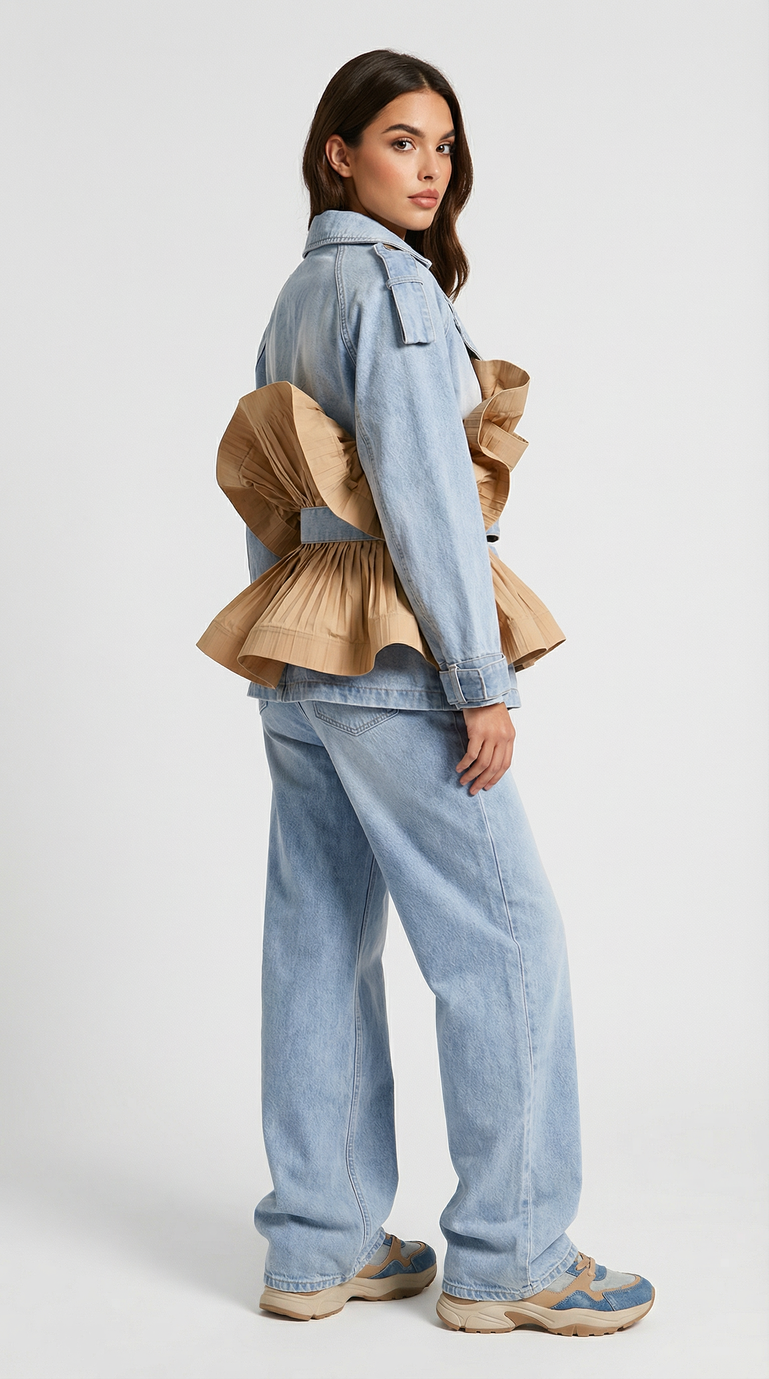 Seraphine - Ruffle Denim Jacket with Classic Lapel Collar