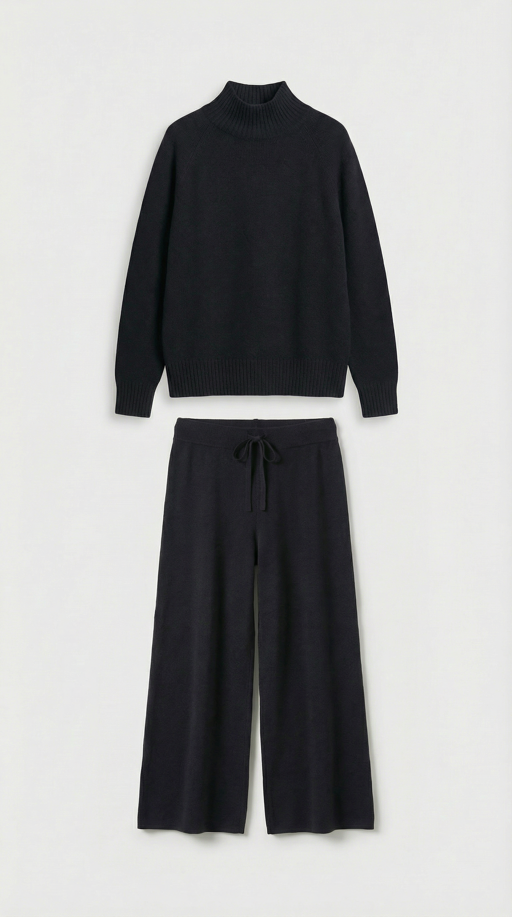Vilo - 100% Wool Set with Thick Sweater and Wide Pants Black