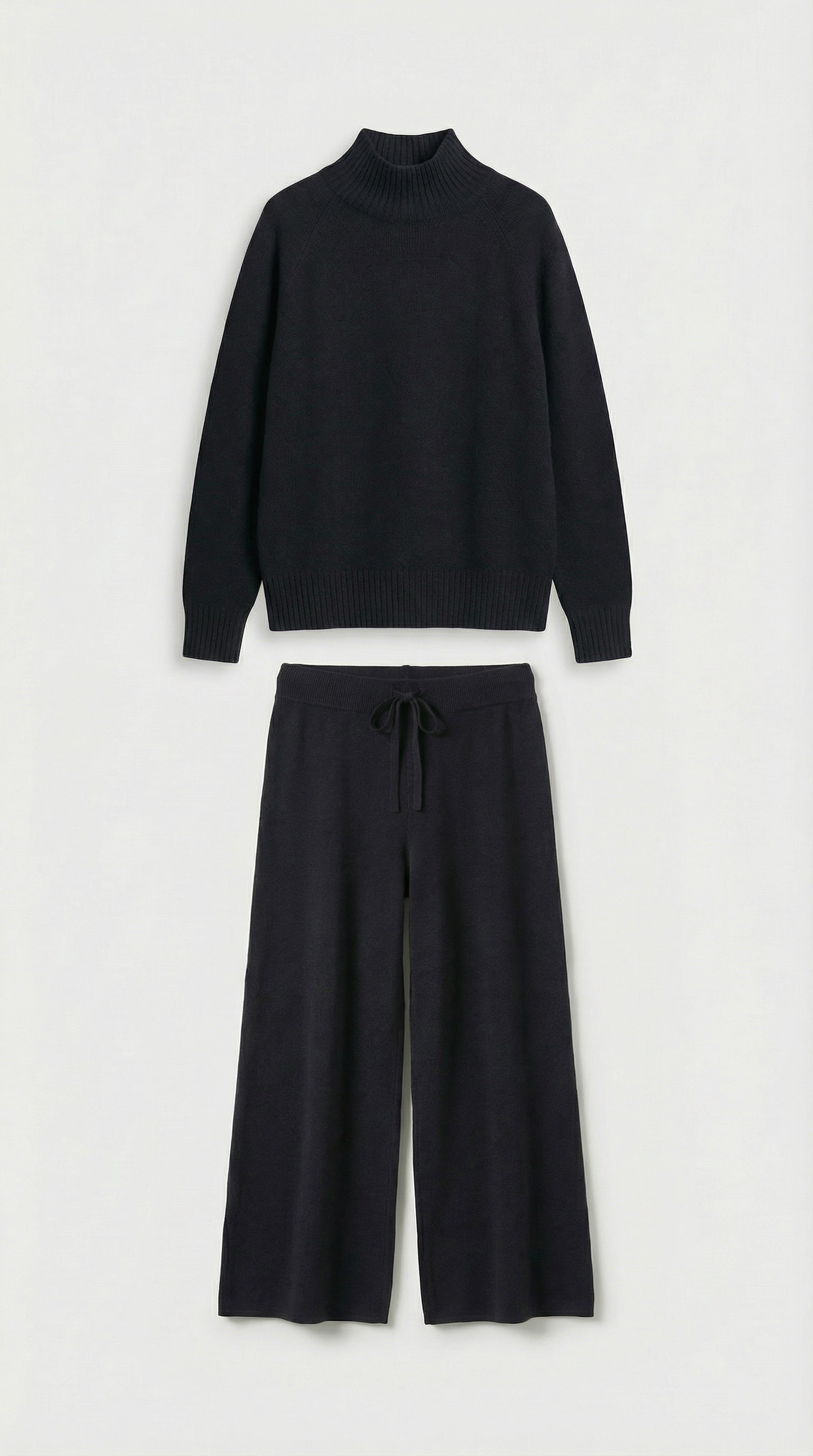 Vilo - 100% Wool Set with Thick Sweater and Wide Pants Black