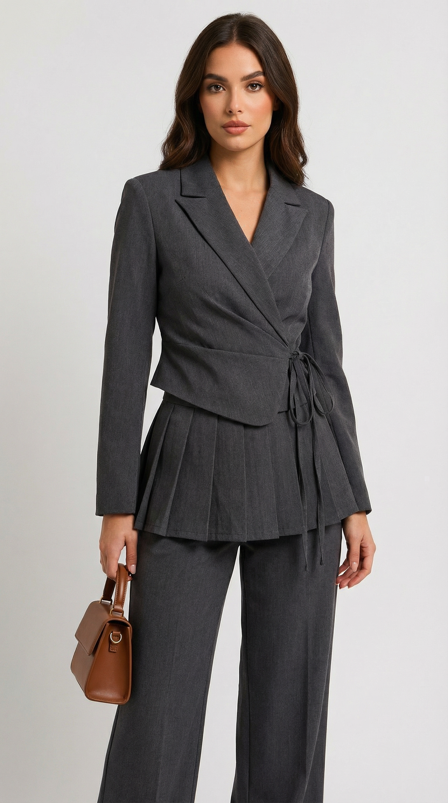 Elindra - Wool Blend Asymmetric Suit Set Grey