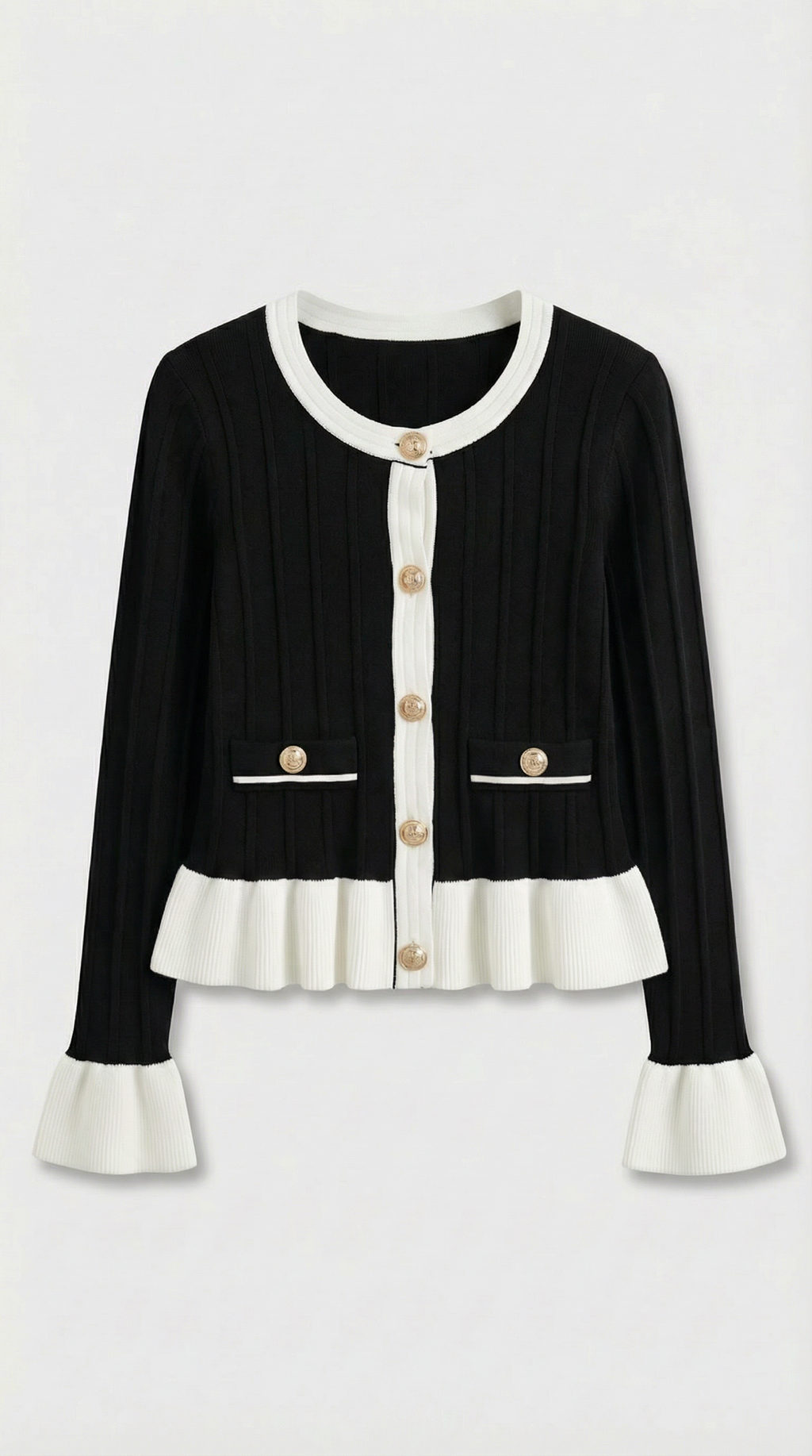Casso - O-neck Cardigan with Elegant Flare Sleeve
