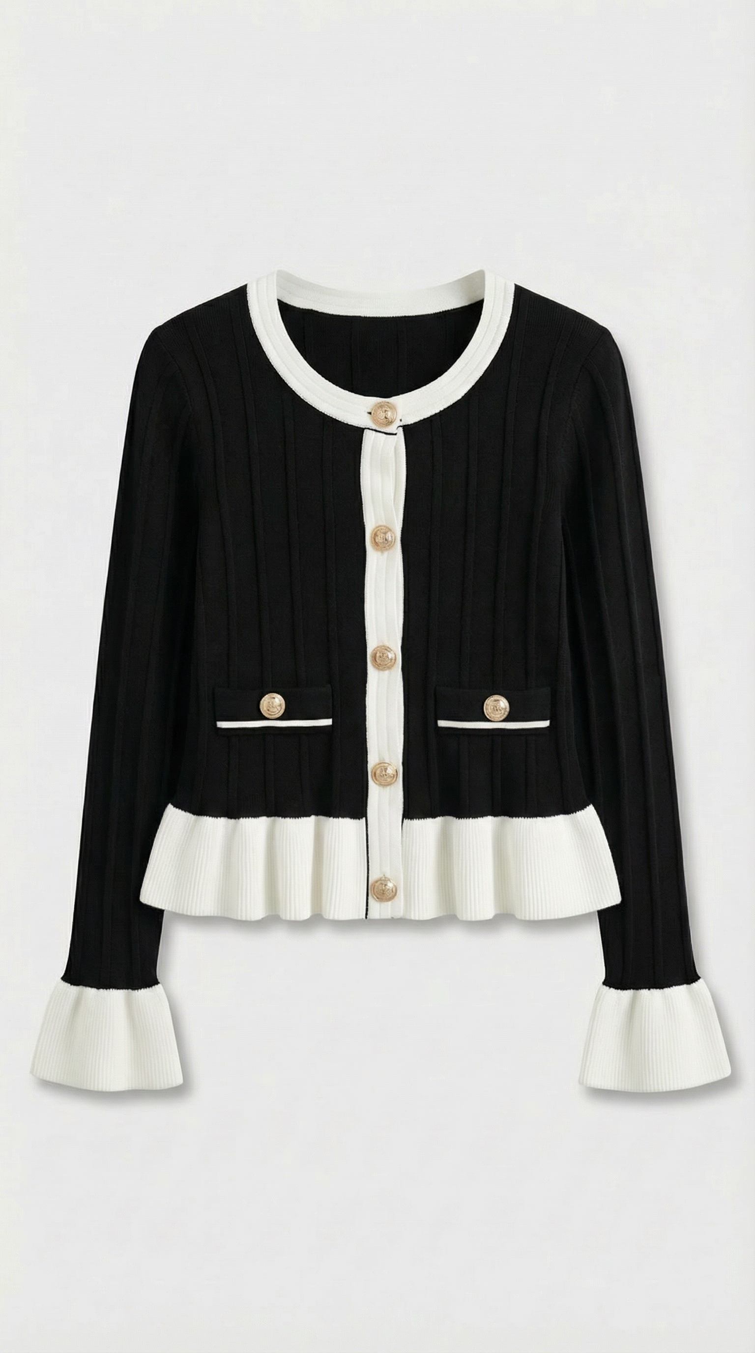 Casso - O-neck Cardigan with Elegant Flare Sleeve