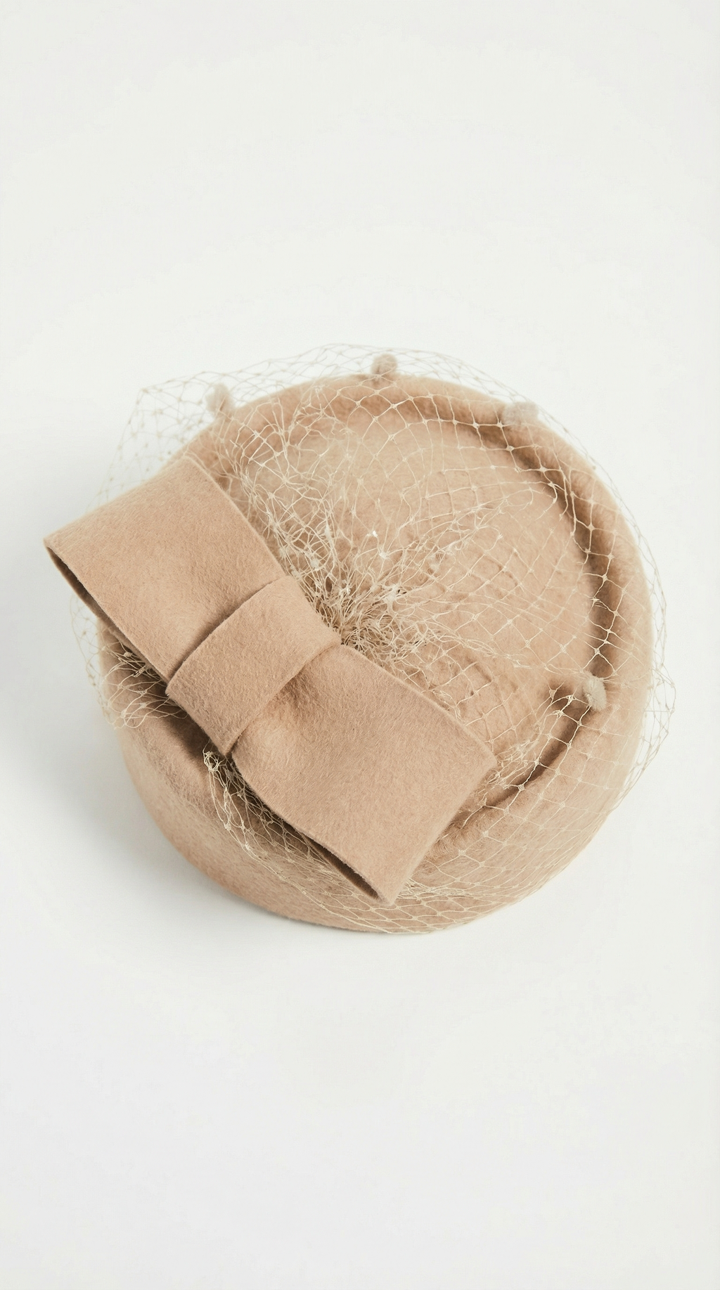 Cite - Wool Beret with Large Bow and Veil Accent Khaki