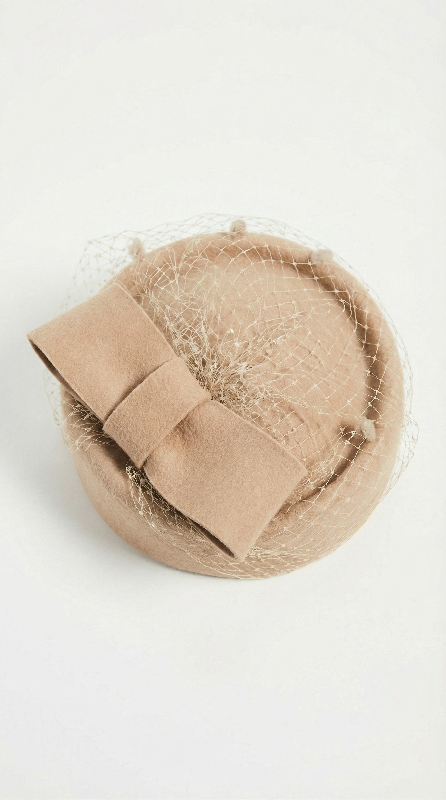 Cite - Wool Beret with Large Bow and Veil Accent Khaki