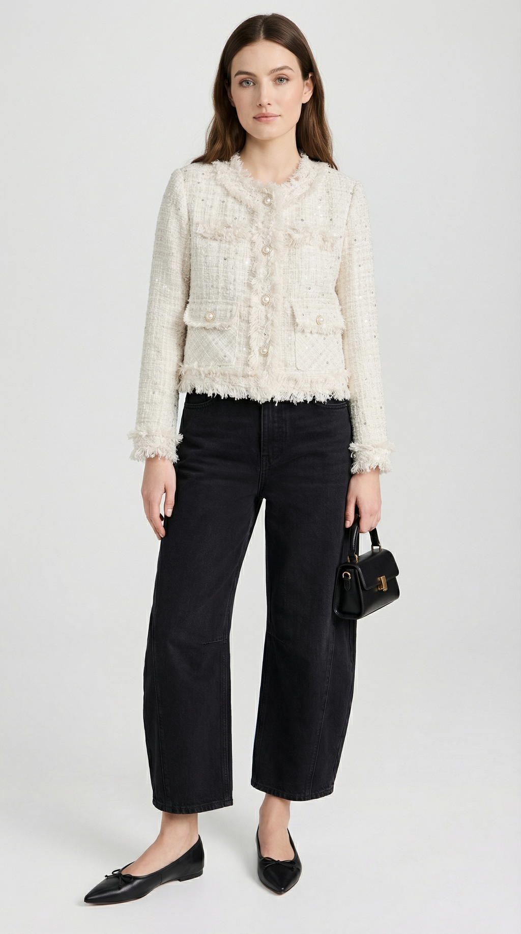 Celest - Slim Plaid Blazer with O-neck and Pearls