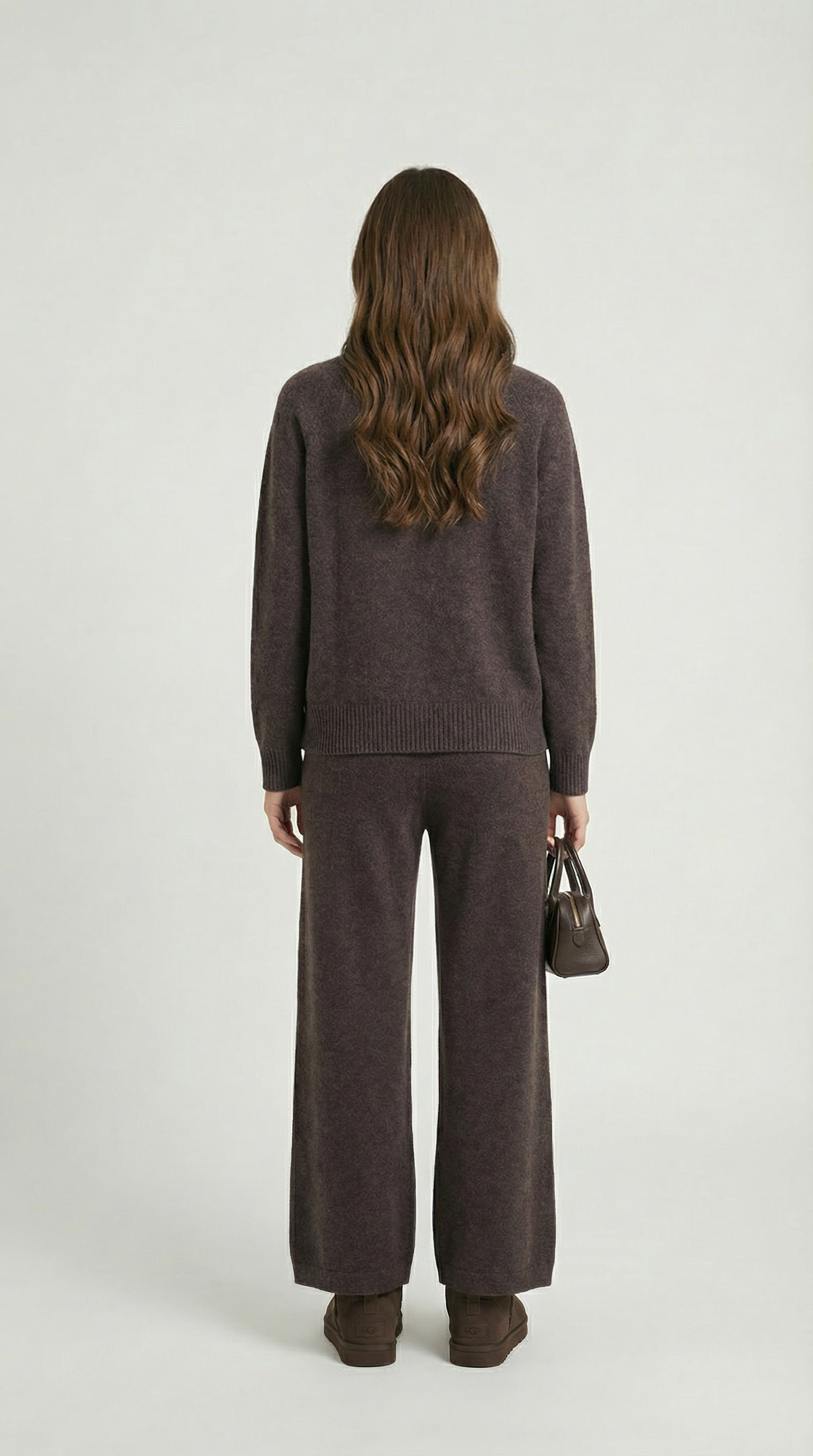 Vilo - 100% Wool Set with Thick Sweater and Wide Pants Brown