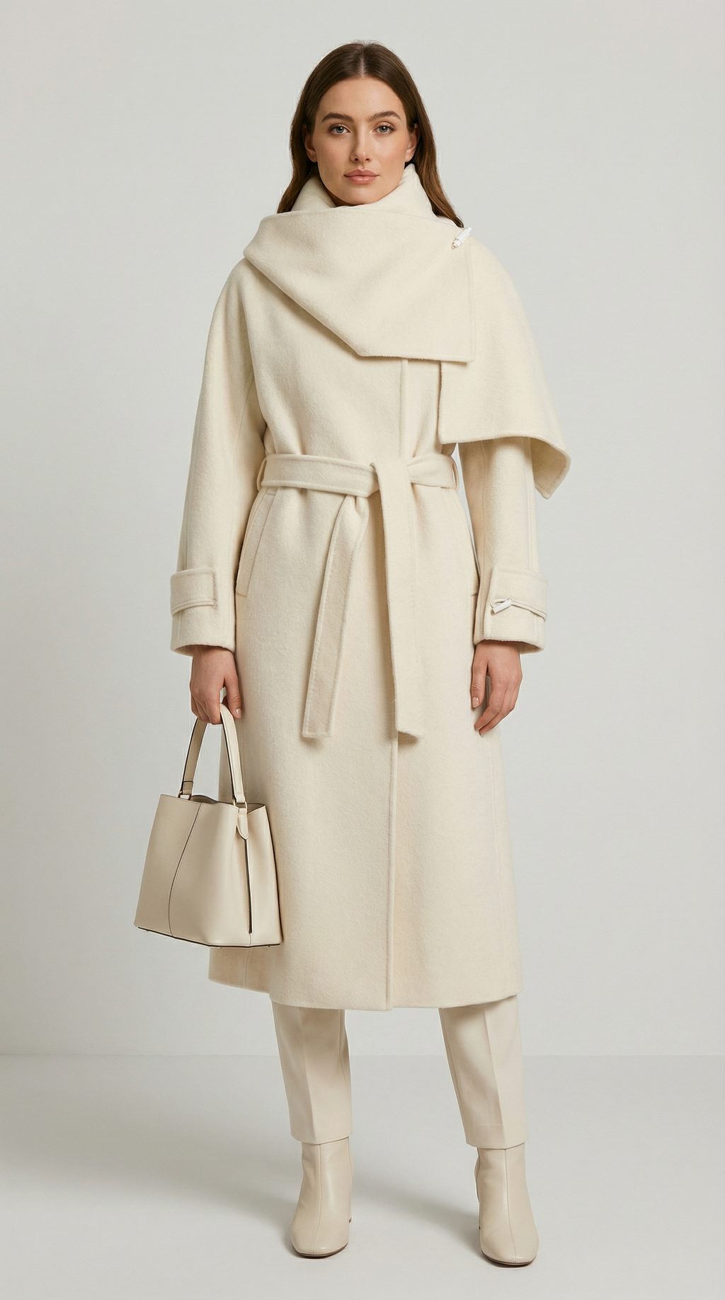 Aurelia - Natural Double Sided Wool Jacket with Soft Scarf Ivory
