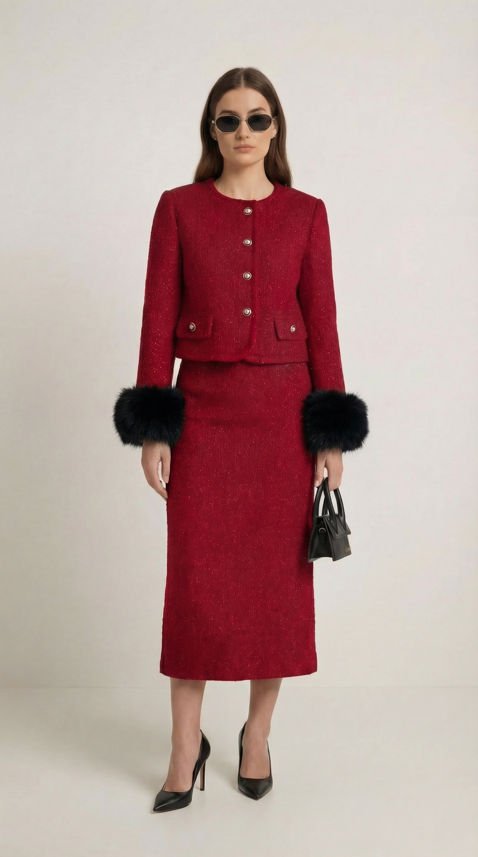 Moraine - Red Stylish Jacket and Half Skirt Set