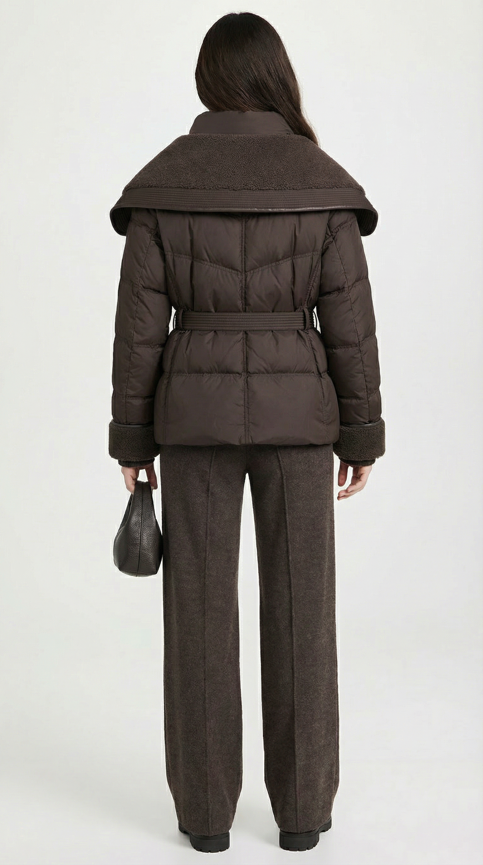 Kryos – Chic Down Jacket with Large Collar Brown