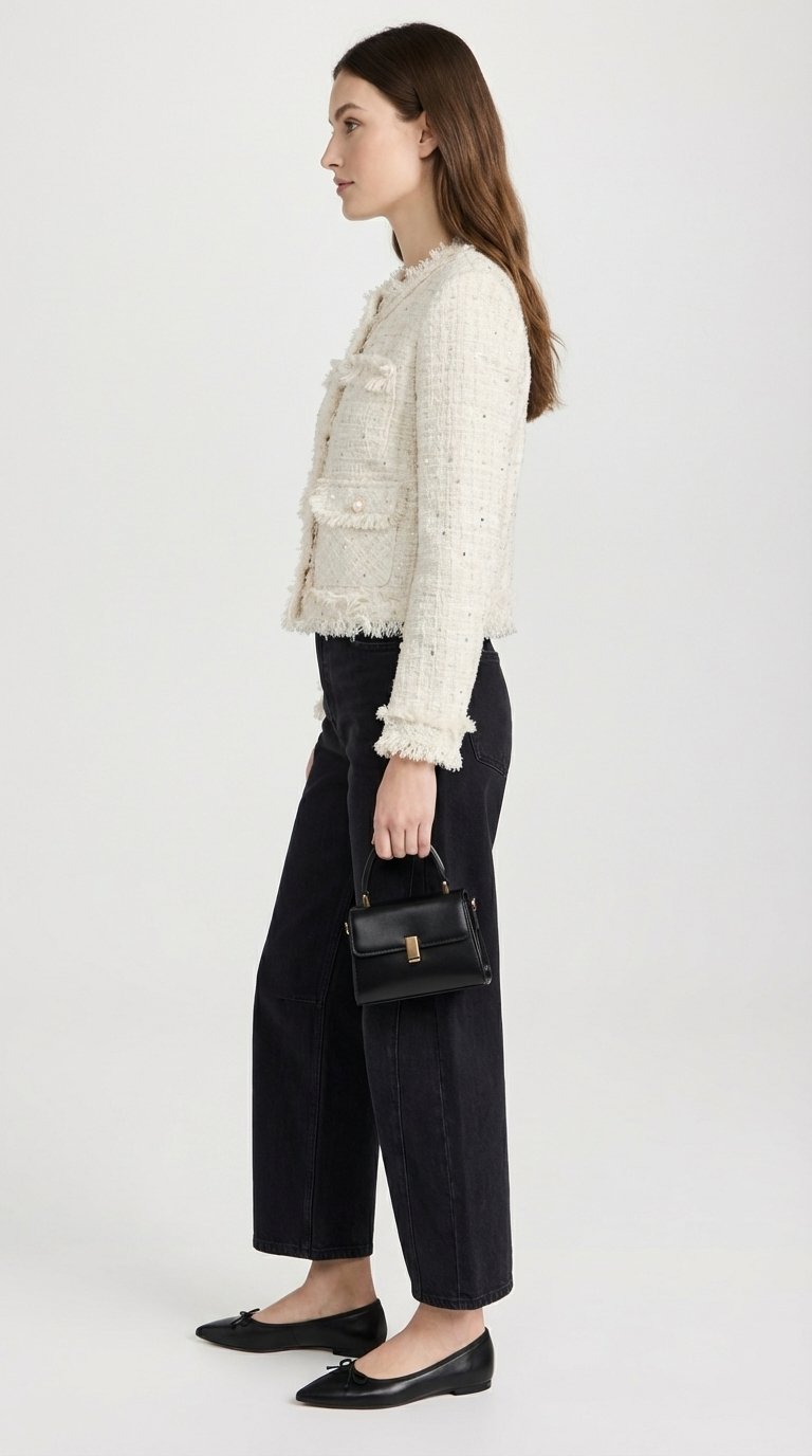 Celest - Slim Plaid Blazer with O-neck and Pearls