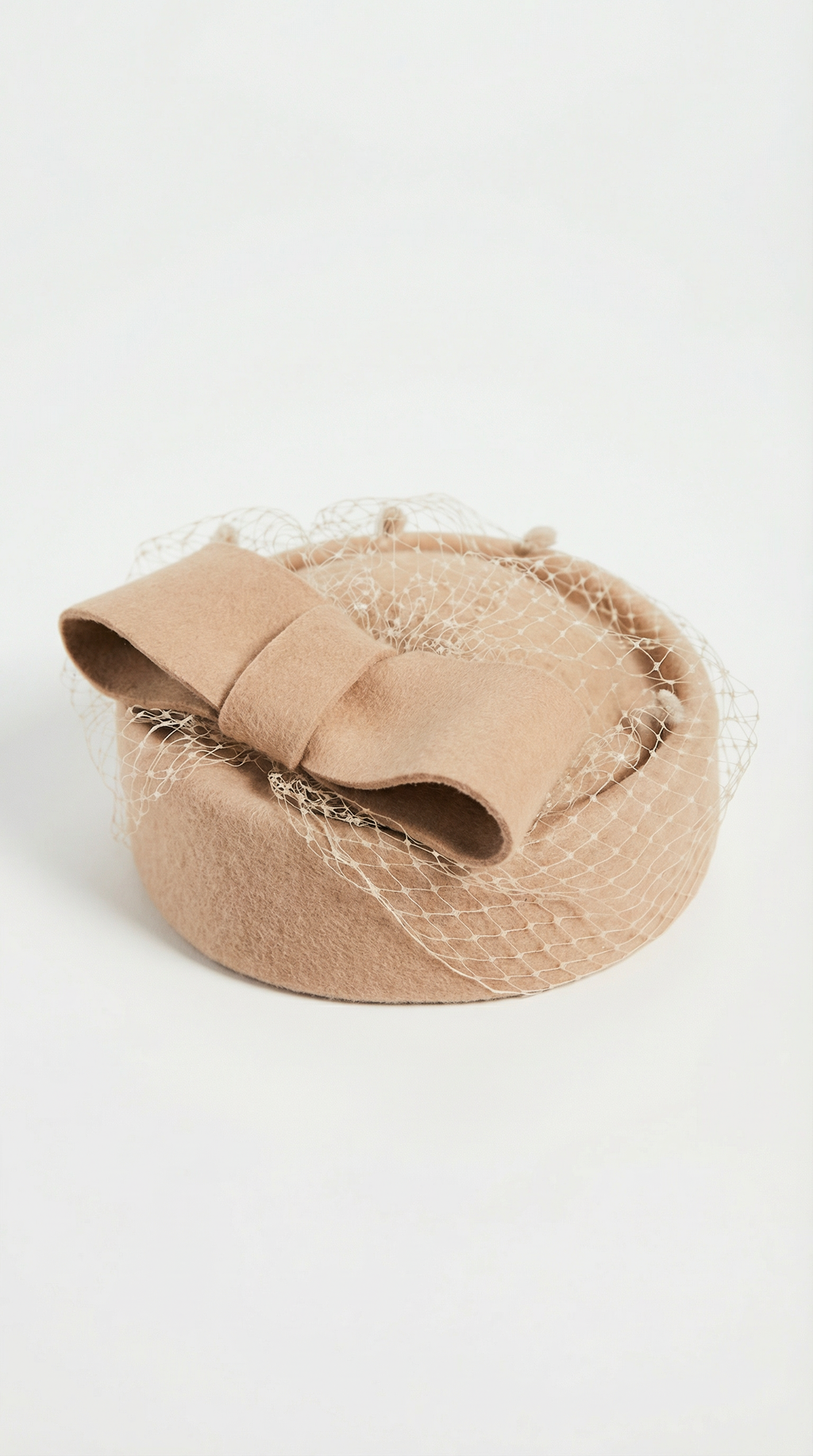 Cite - Wool Beret with Large Bow and Veil Accent Khaki
