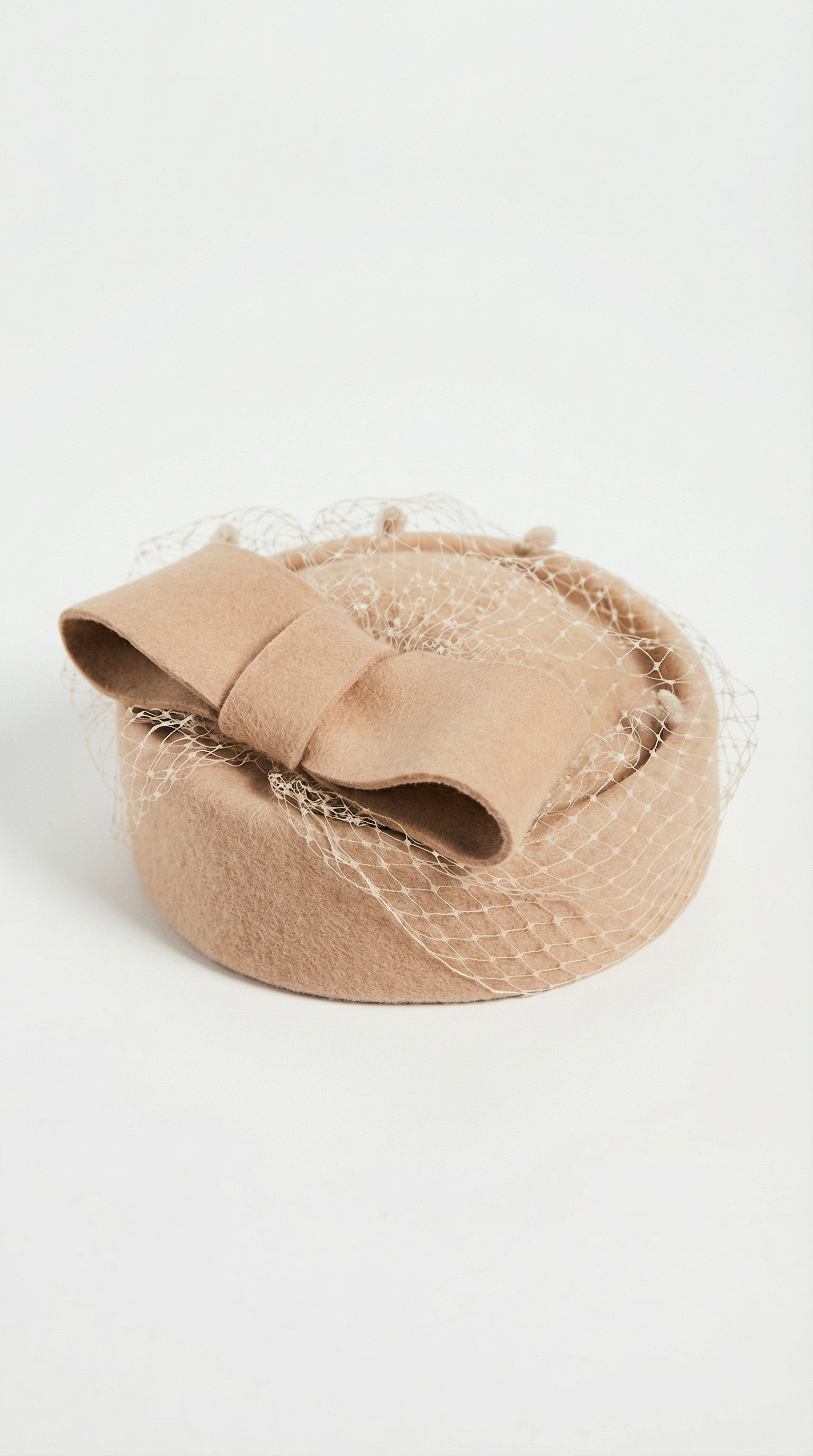 Cite - Wool Beret with Large Bow and Veil Accent Khaki