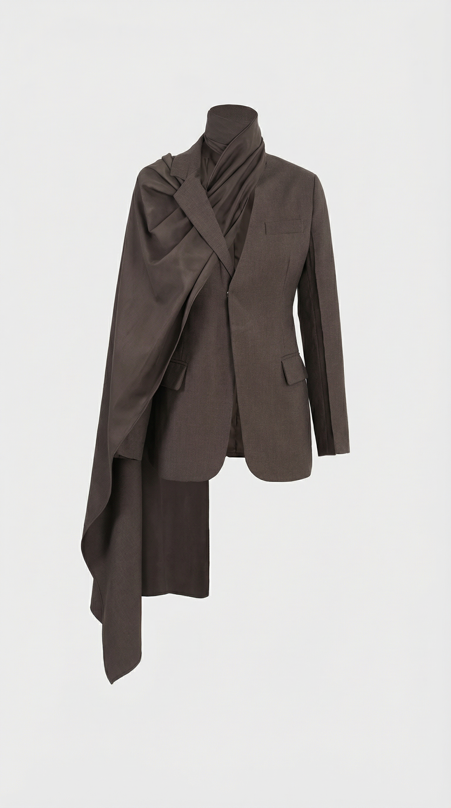 Glacielle - Fusion Blazer Coat with Irregular Scarf