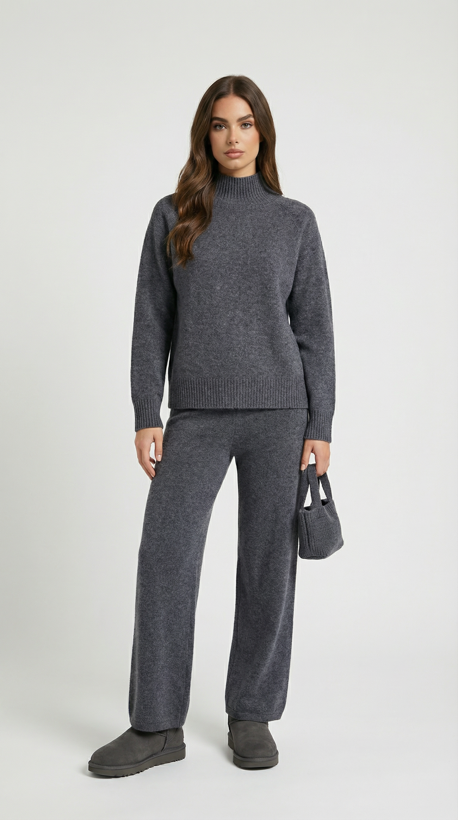 Vilo - 100% Wool Set with Thick Sweater and Wide Pants Grey