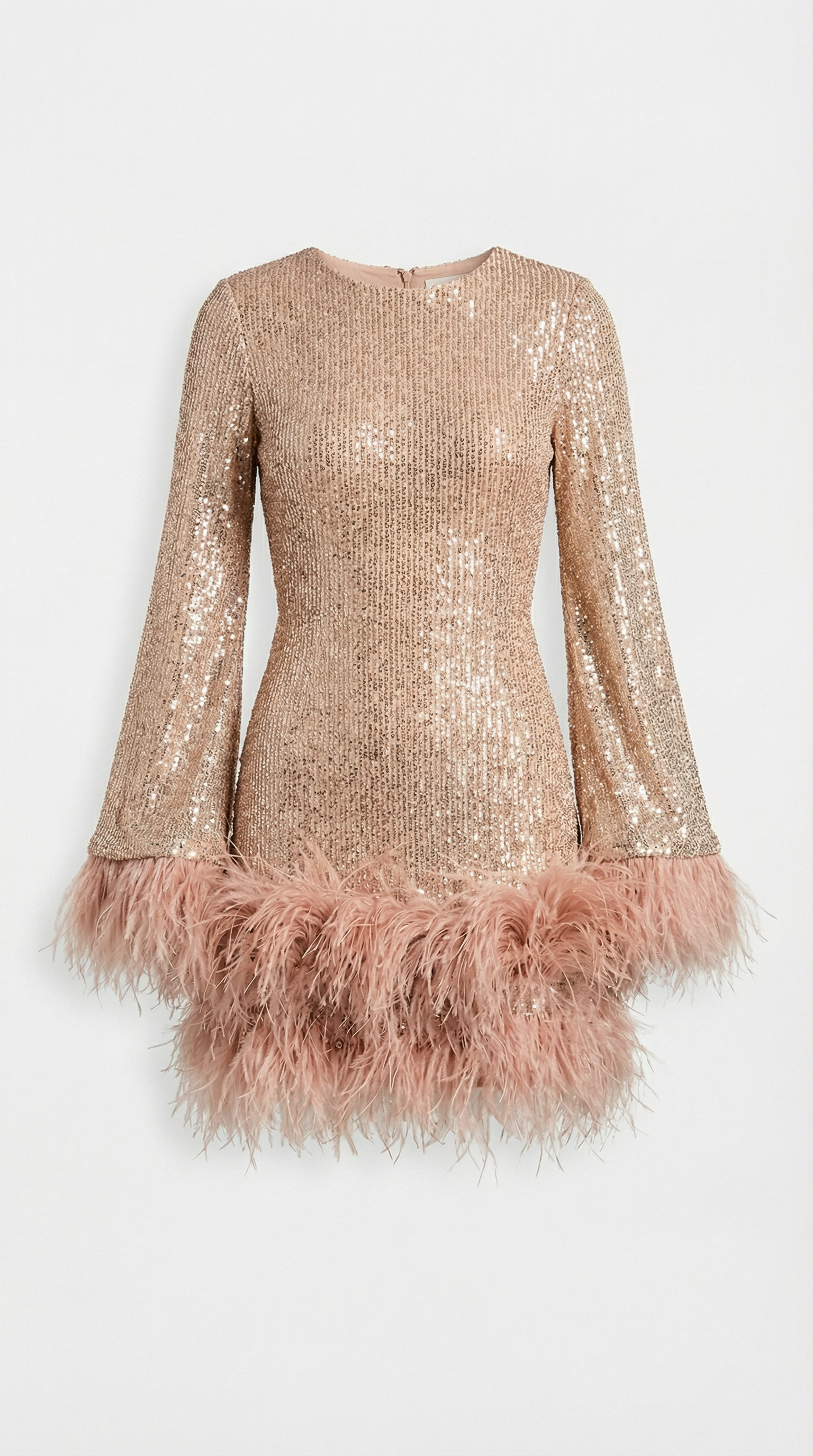 Caspyano - Short Skirt Dress with Large Open Back and Feather Accents