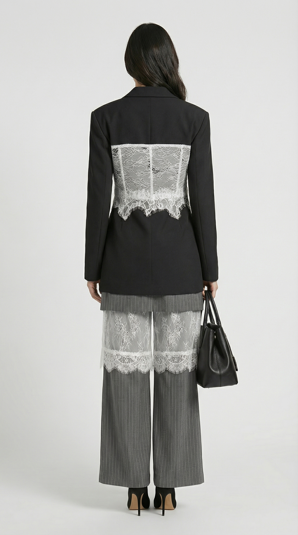 Boreal - Spliced Lace Slimming Blazer for with V Collar and Long Sleeves