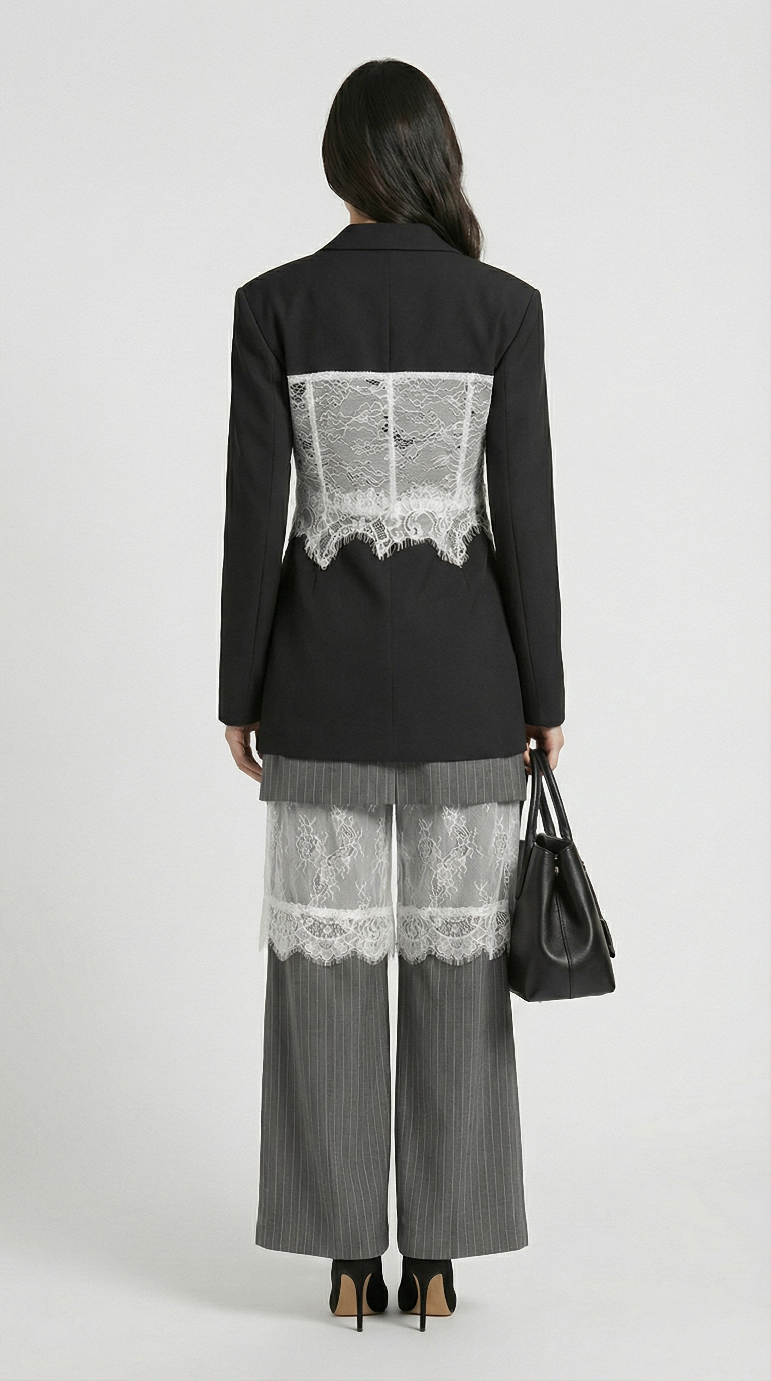 Boreal - Spliced Lace Slimming Blazer for with V Collar and Long Sleeves