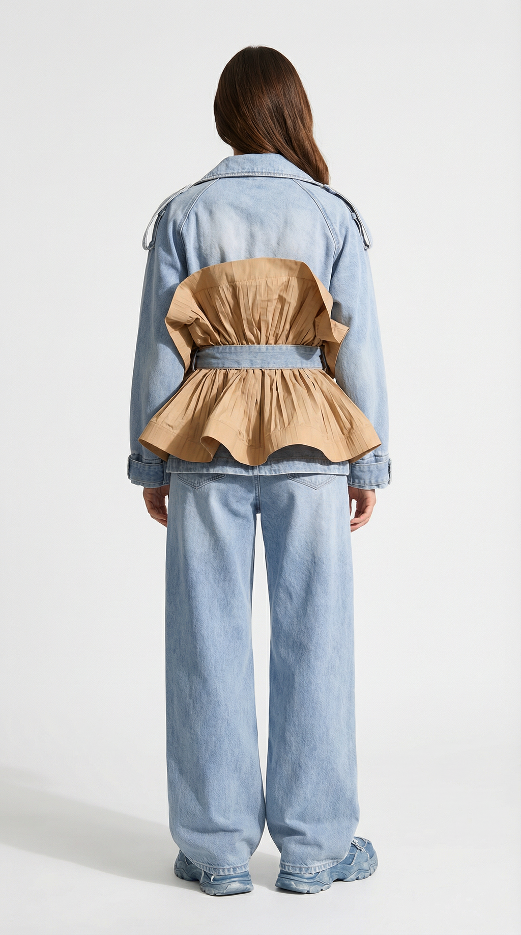 Seraphine - Ruffle Denim Jacket with Classic Lapel Collar