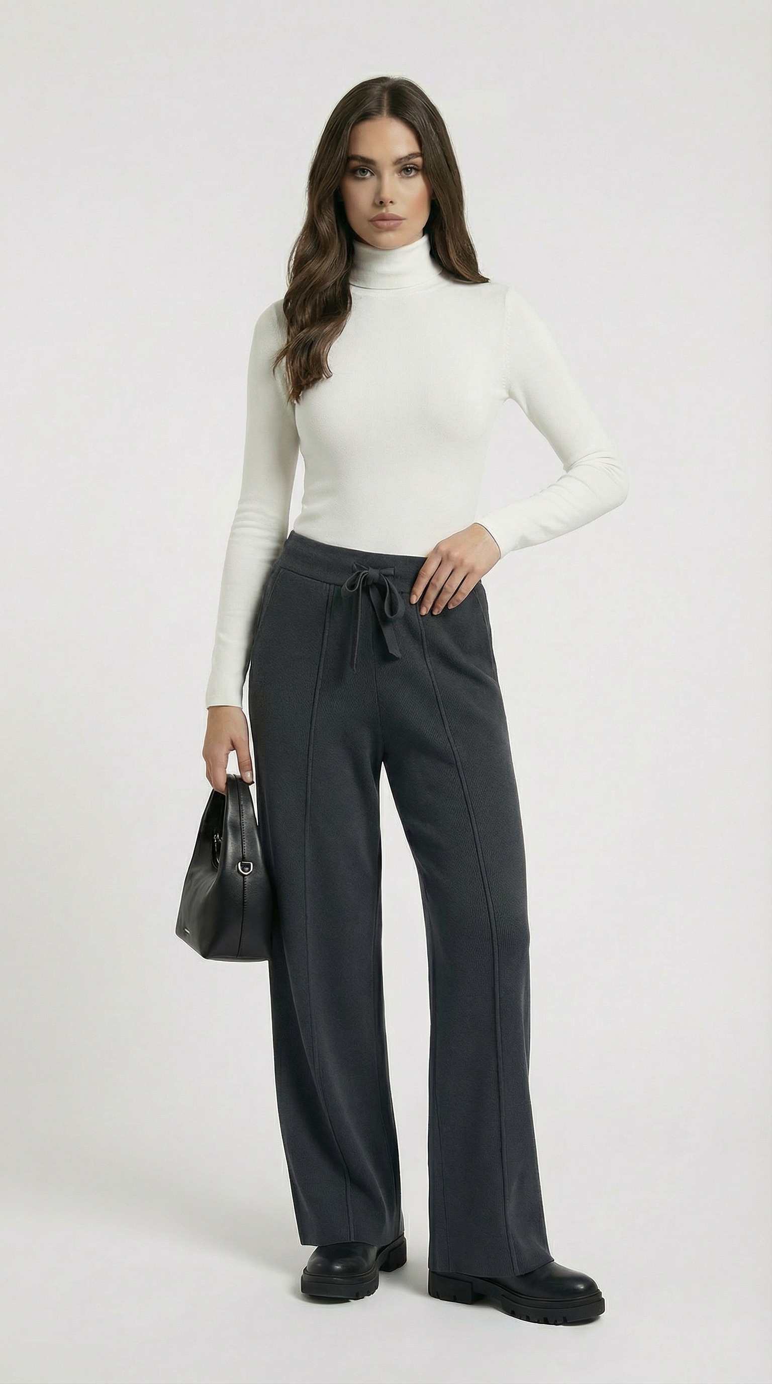 Milos - 100% Merino Woolen Wide Leg Pants Black