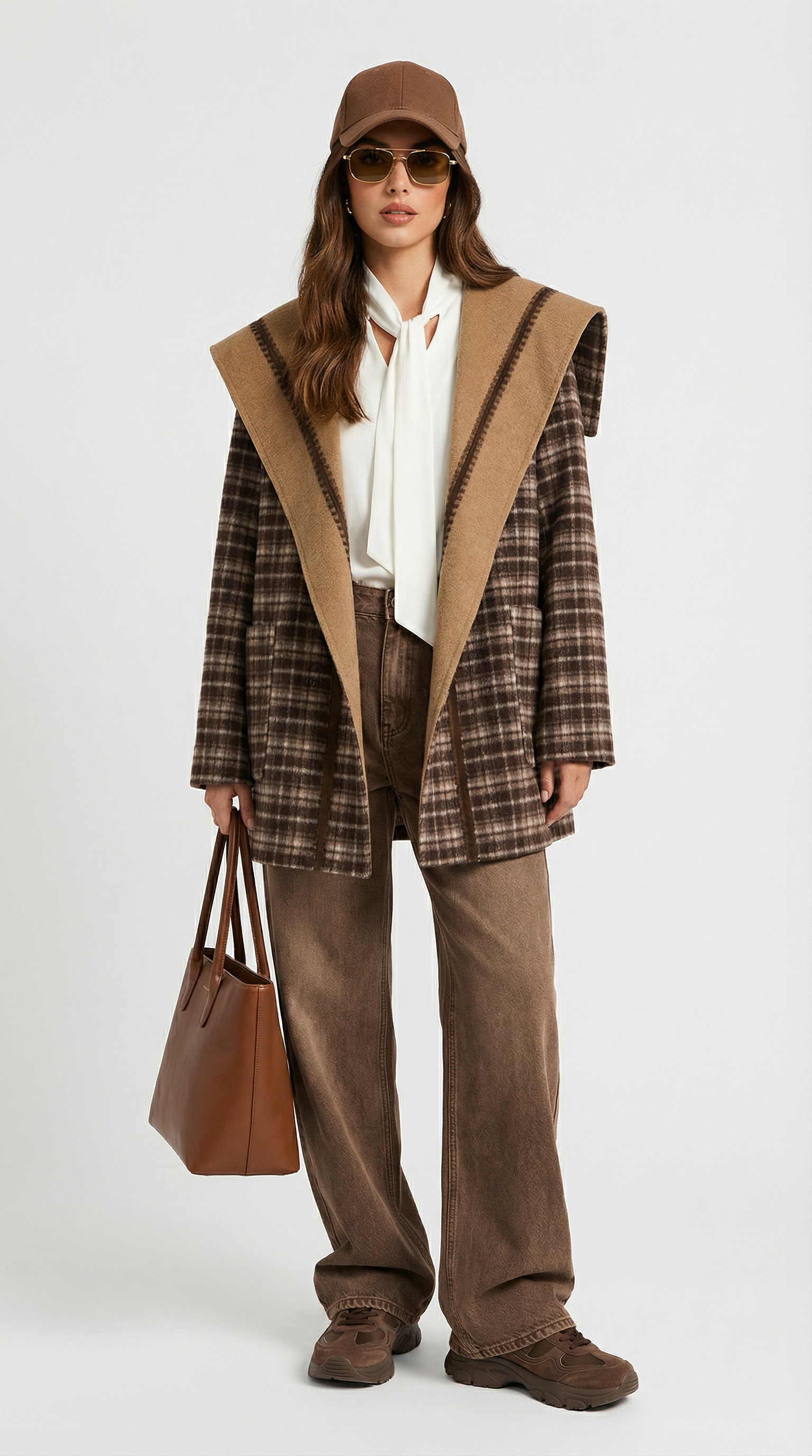 Kalyra - Reversible Tartan Pattern Wool Coat
