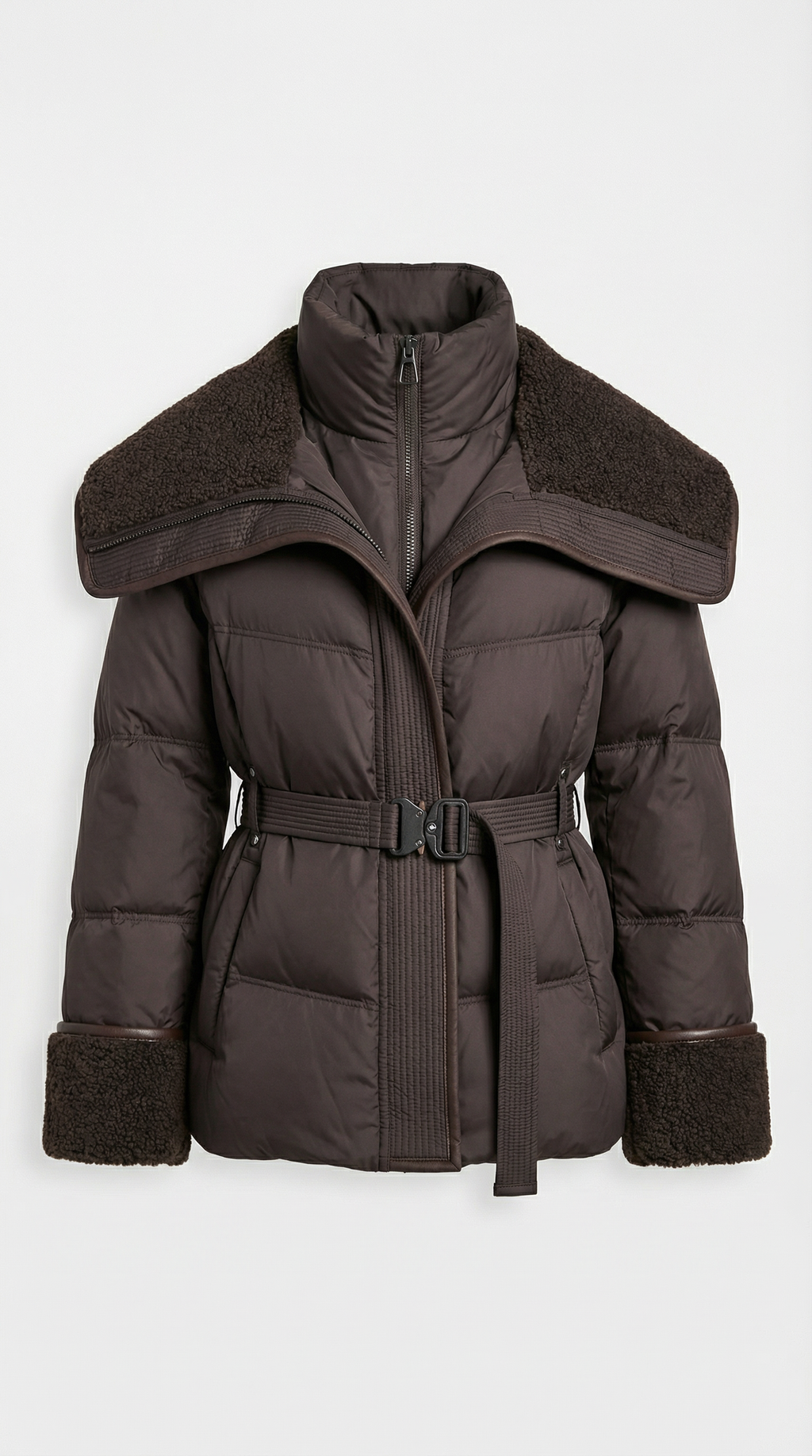 Kryos – Chic Down Jacket with Large Collar Brown