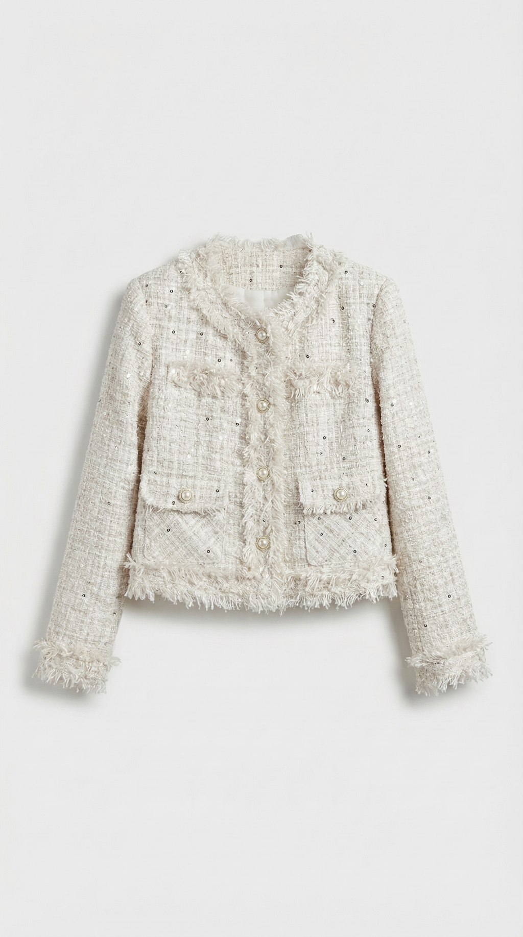 Celest - Slim Plaid Blazer with O-neck and Pearls