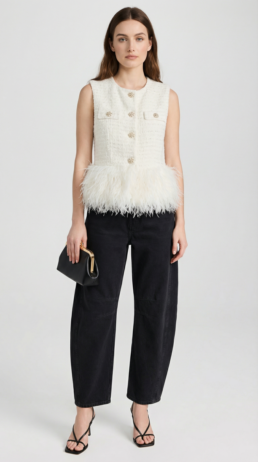 Eliora - Style White Warm Round Neck Vest Coat