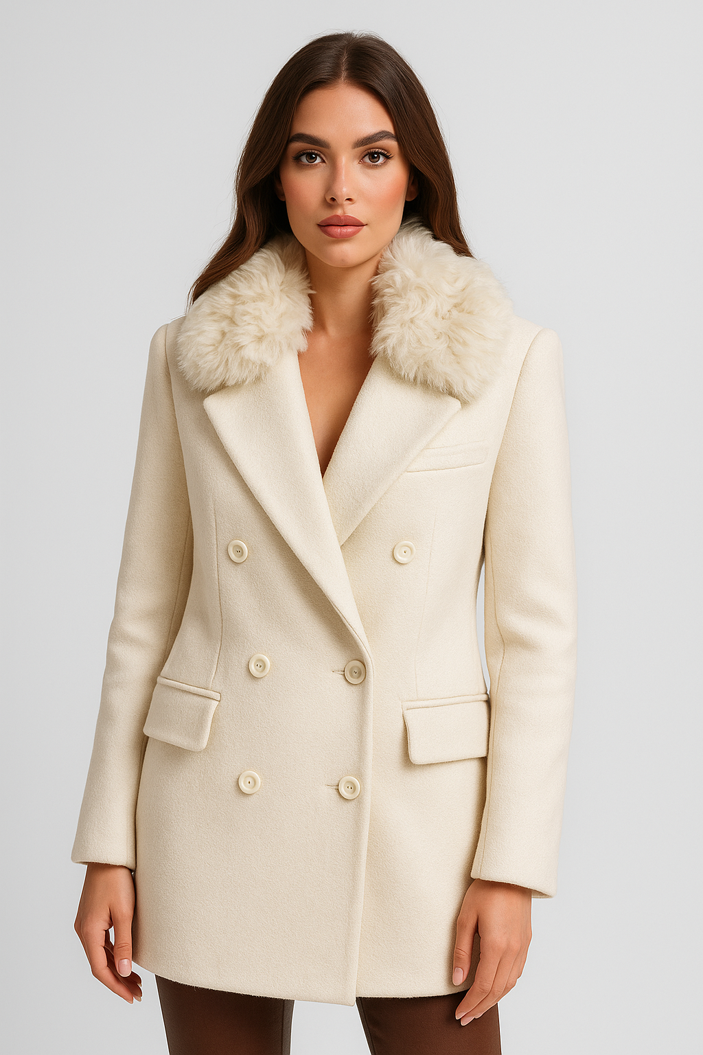 Aurelia - Natural Wool Jacket with Lamb Fur Collar