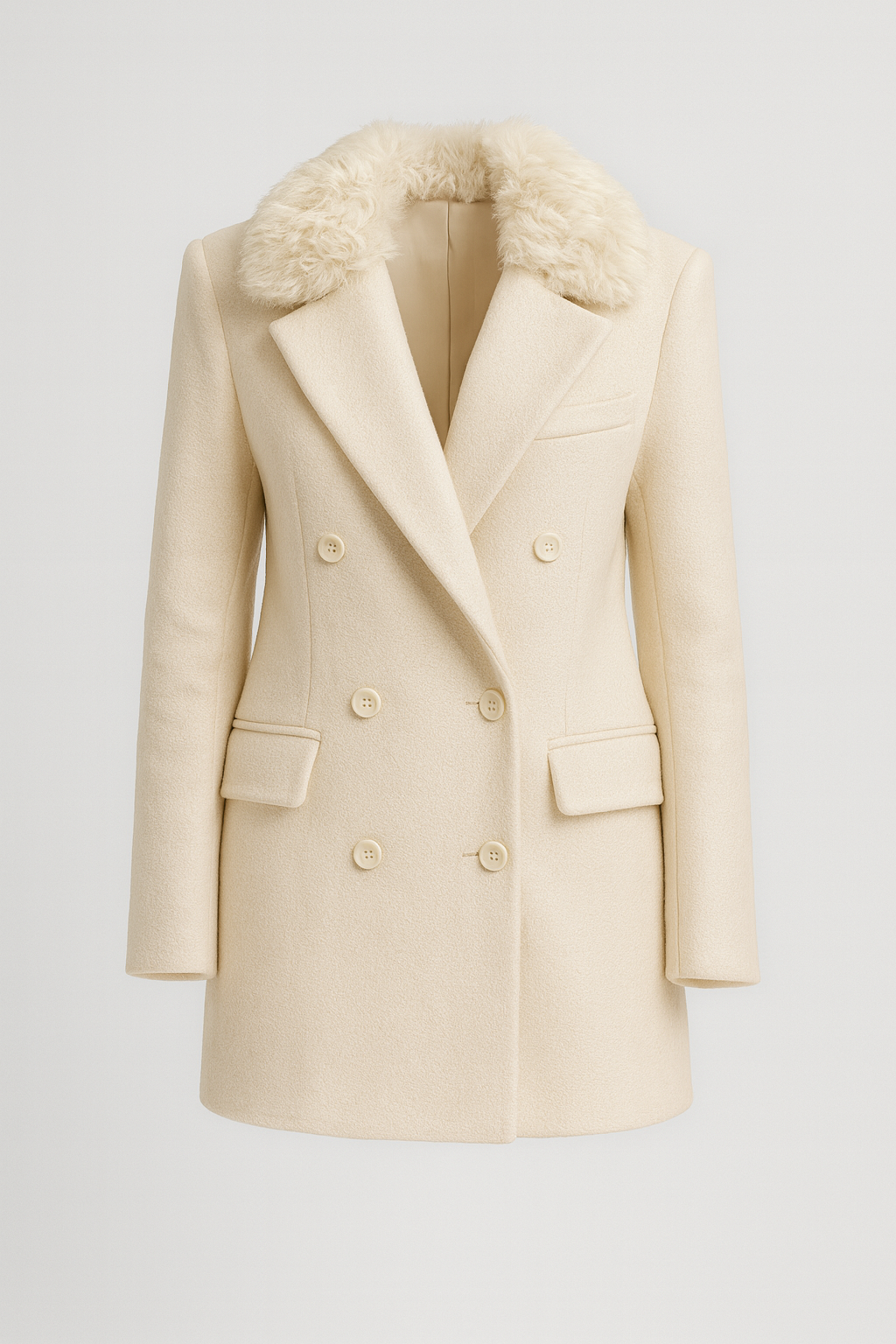 Aurelia - Natural Wool Jacket with Lamb Fur Collar