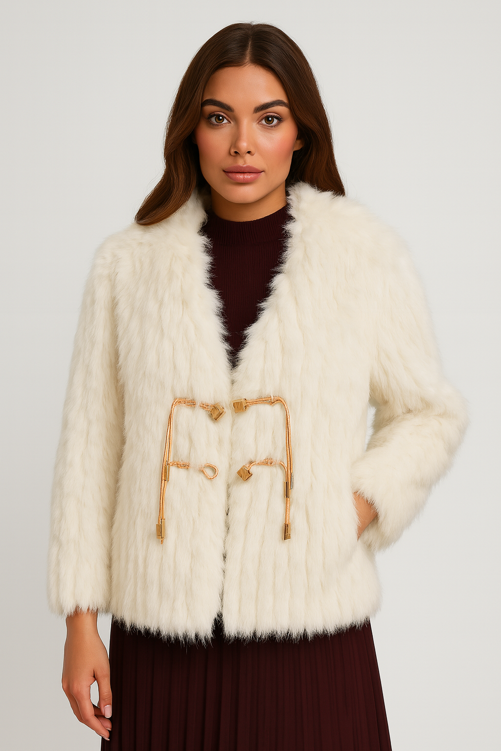 Elnora - Soft Fur Jacket with V-Neck