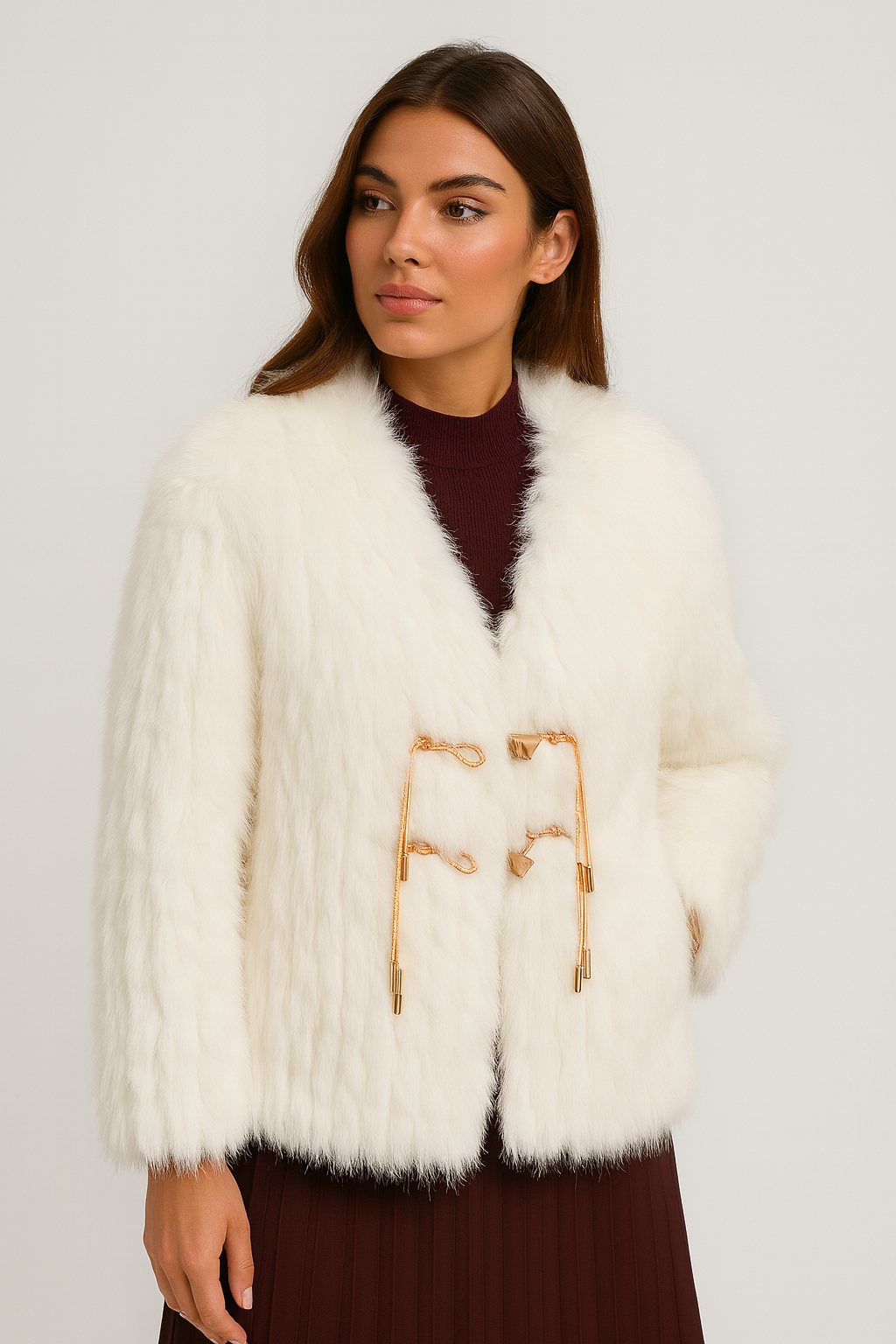 Elnora - Soft Fur Jacket with V-Neck