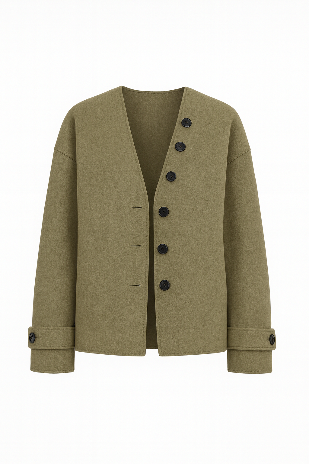 Chantrel - Natural Wool Jacket with Scarf Collar and Sculpted V-Neck
