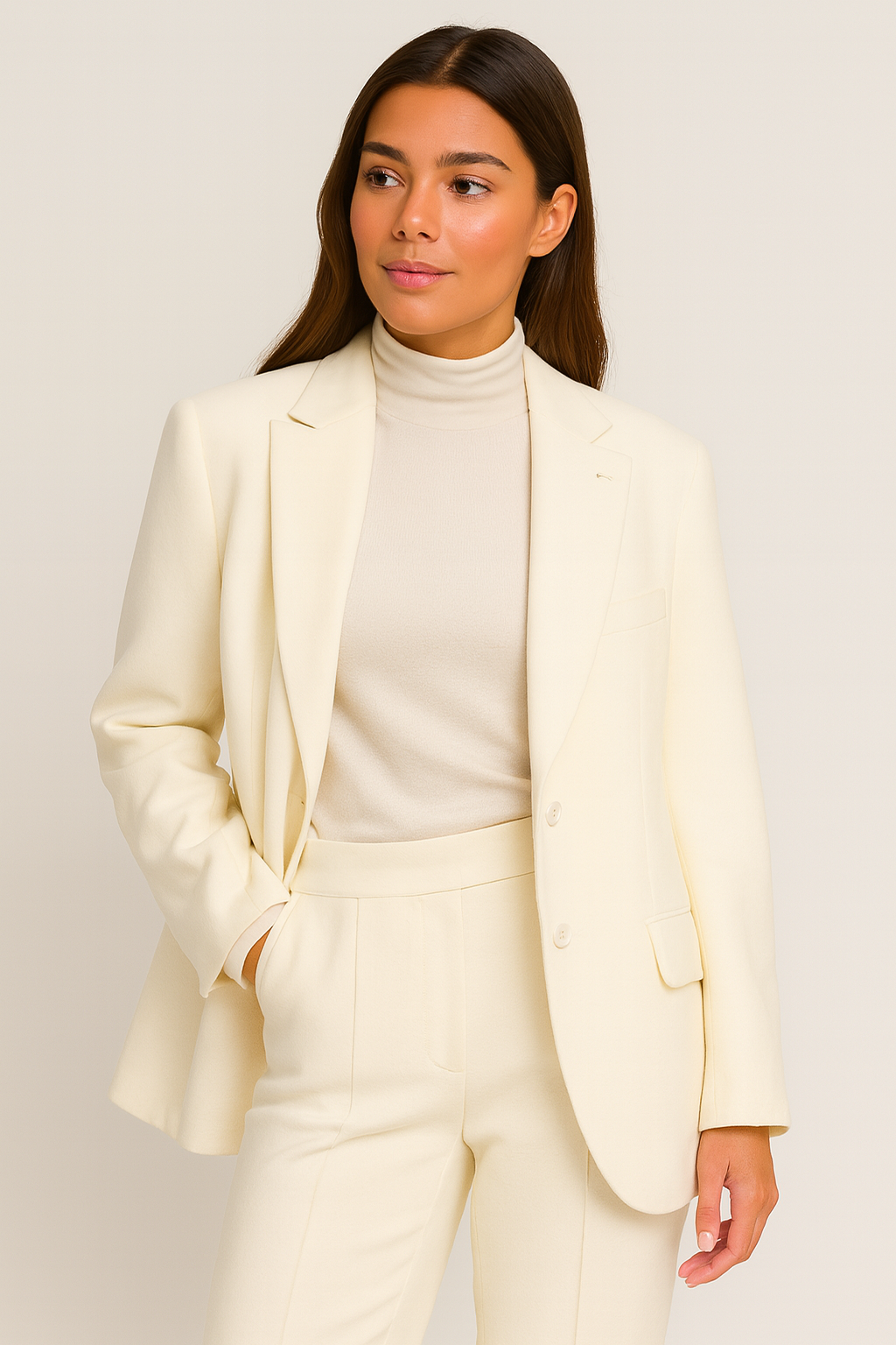Solenne - Double-Sided Natural Wool Tailored Coat with Tulip Bud Belt