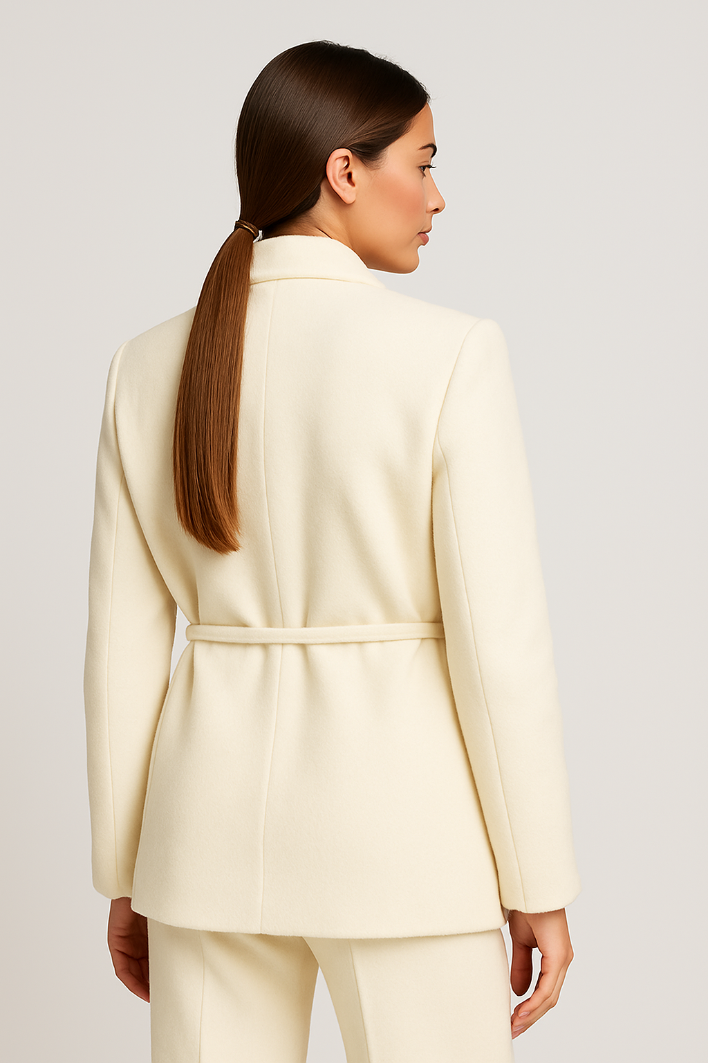 Solenne - Double-Sided Natural Wool Tailored Coat with Tulip Bud Belt