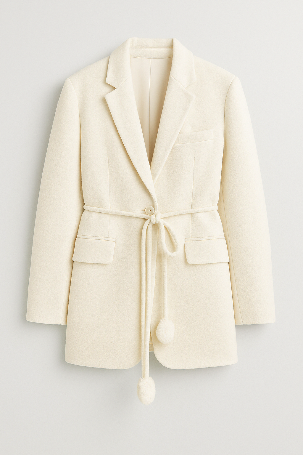 Solenne - Double-Sided Natural Wool Tailored Coat with Tulip Bud Belt